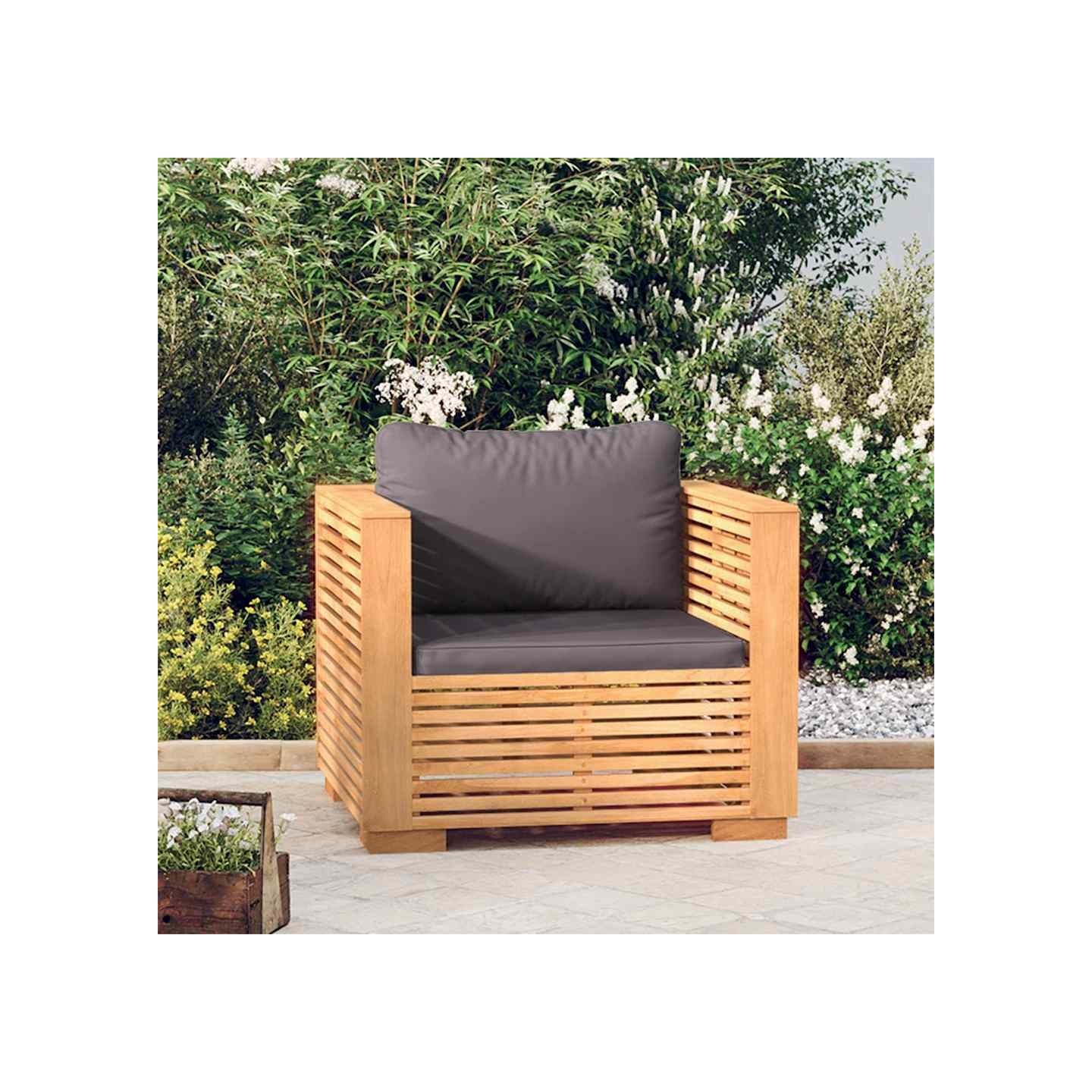 Fauteuil de jardin avec coussins gris foncé Bois de teck massif