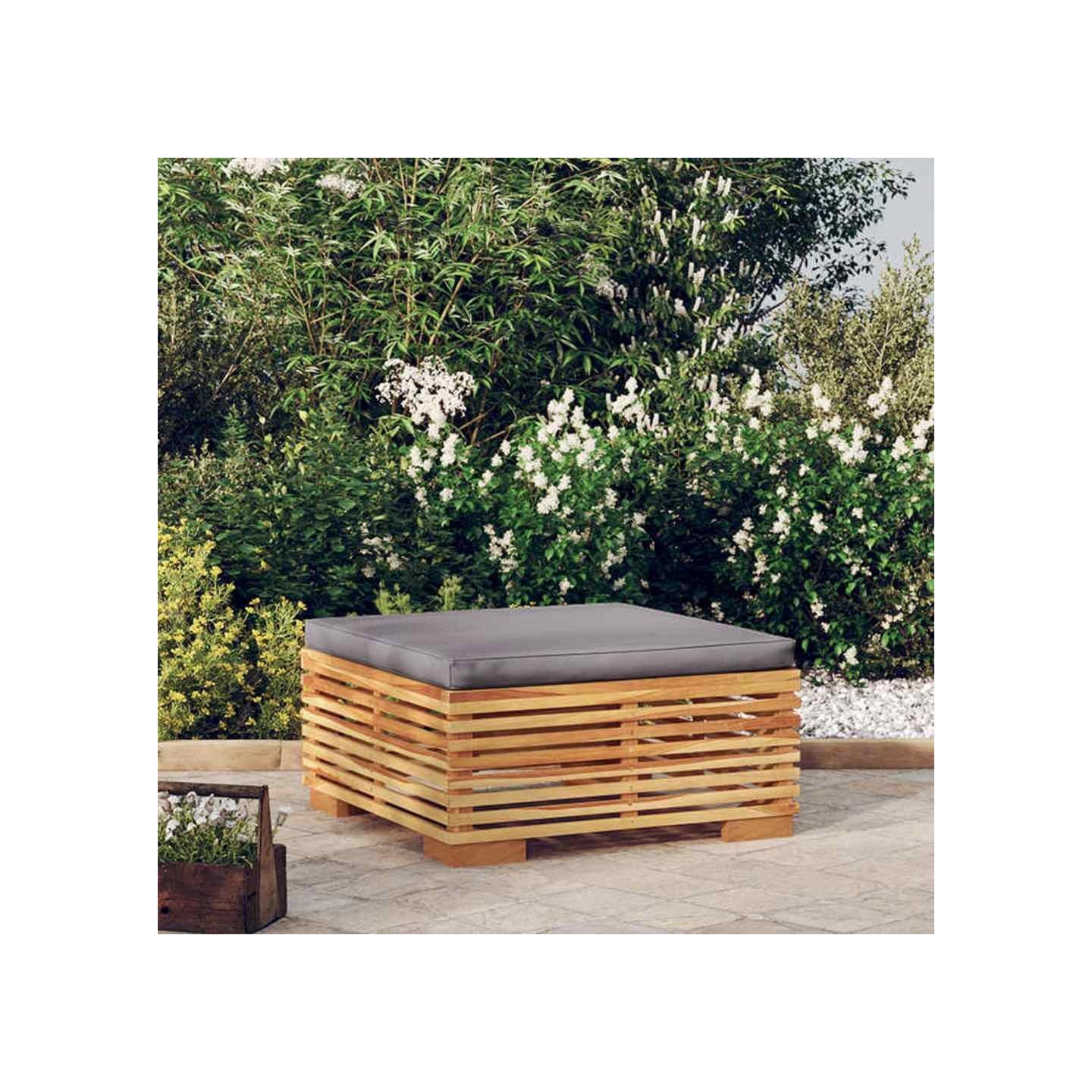 Repose-pied de jardin et coussin Gris foncé Bois de teck massif