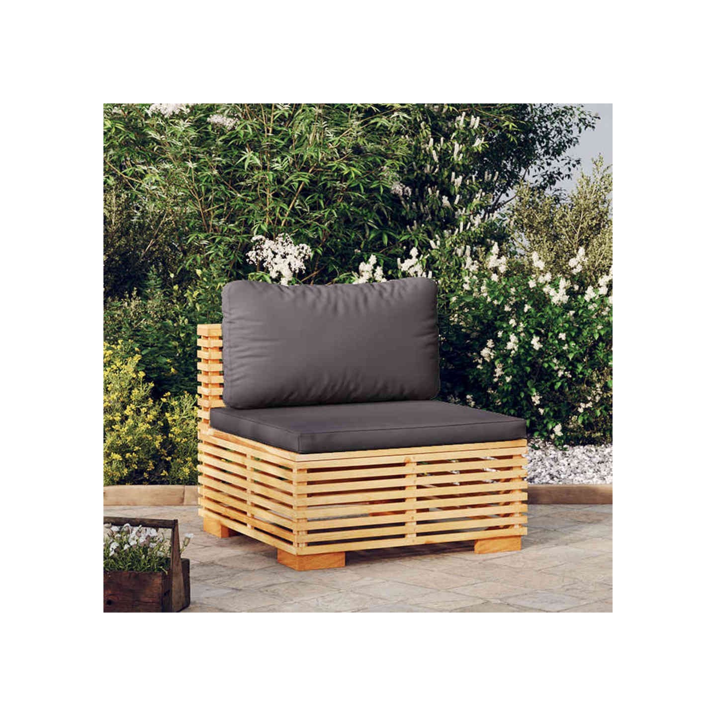 Canapé central de jardin coussins Gris foncé Bois teck massif