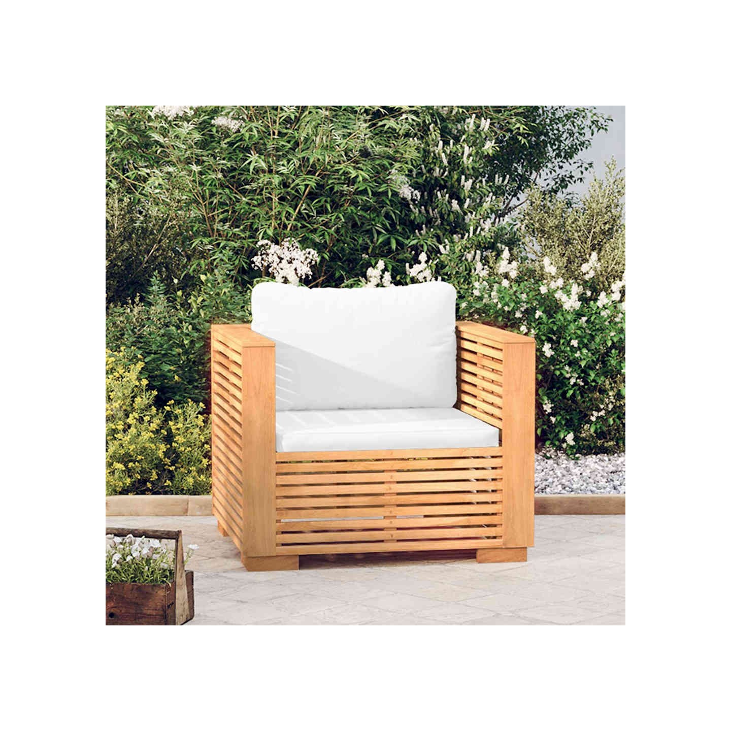 Fauteuil de jardin avec coussins crème Bois de teck massif