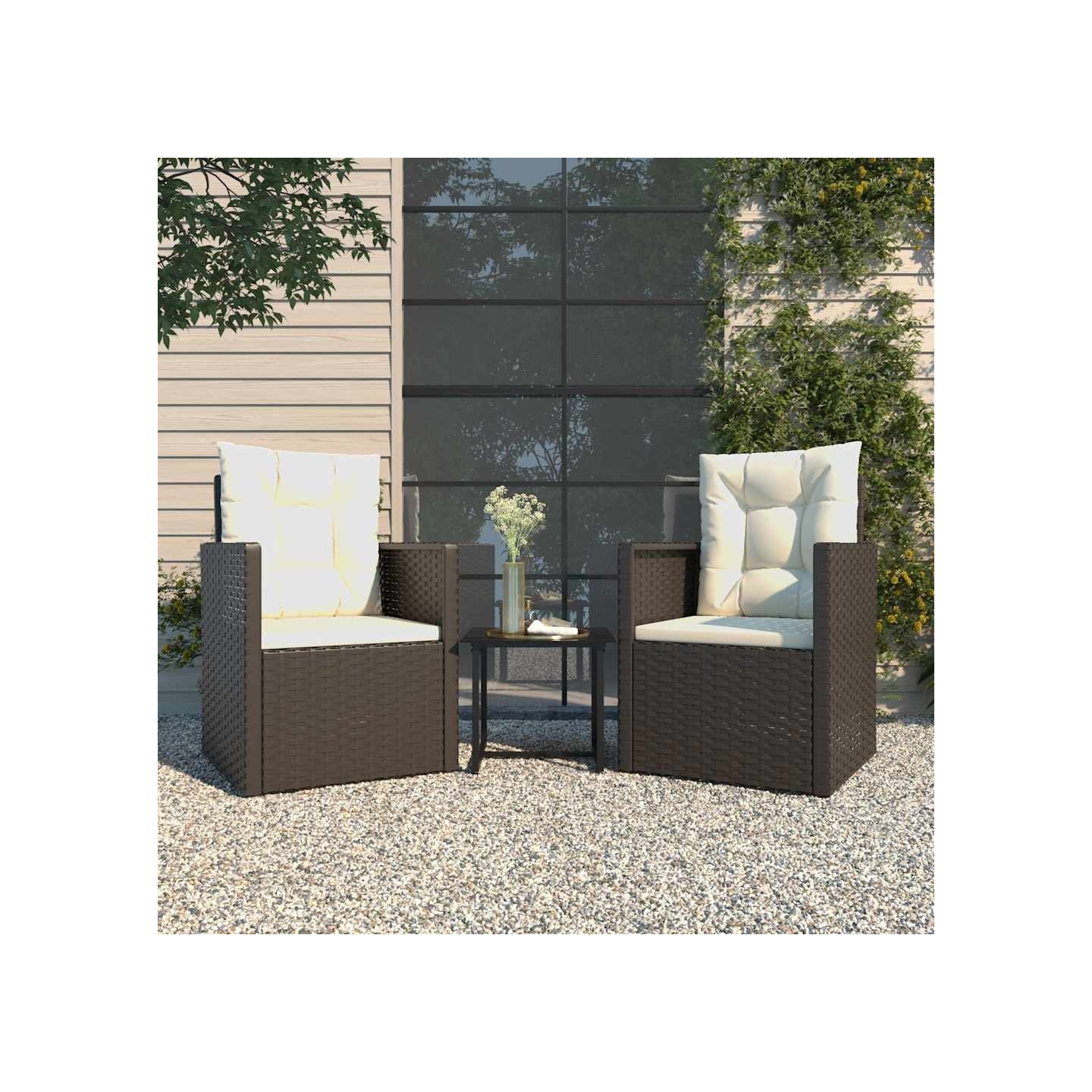 Mobilier d'extérieur 3 pcs avec coussins Résine tressée Noir