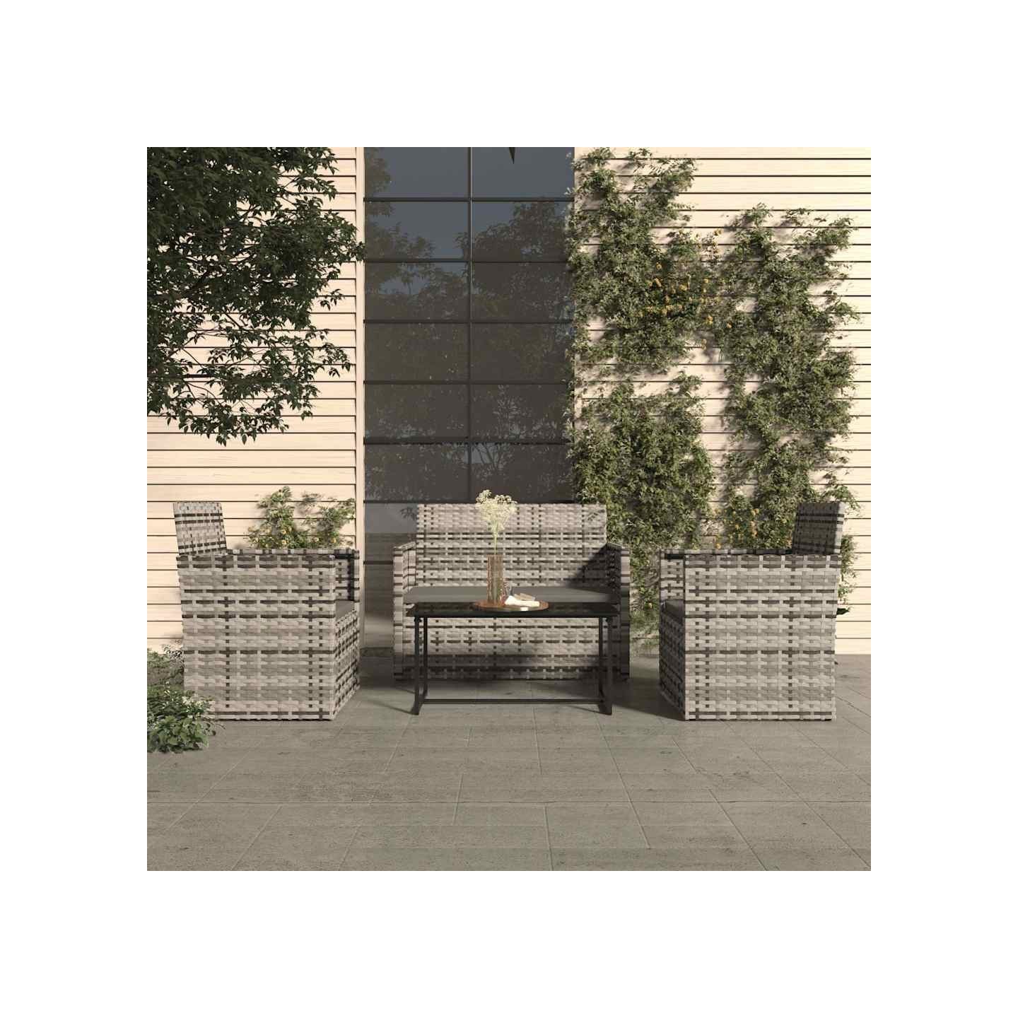 Mobilier d'extérieur 4 pcs avec coussins Résine tressée Gris