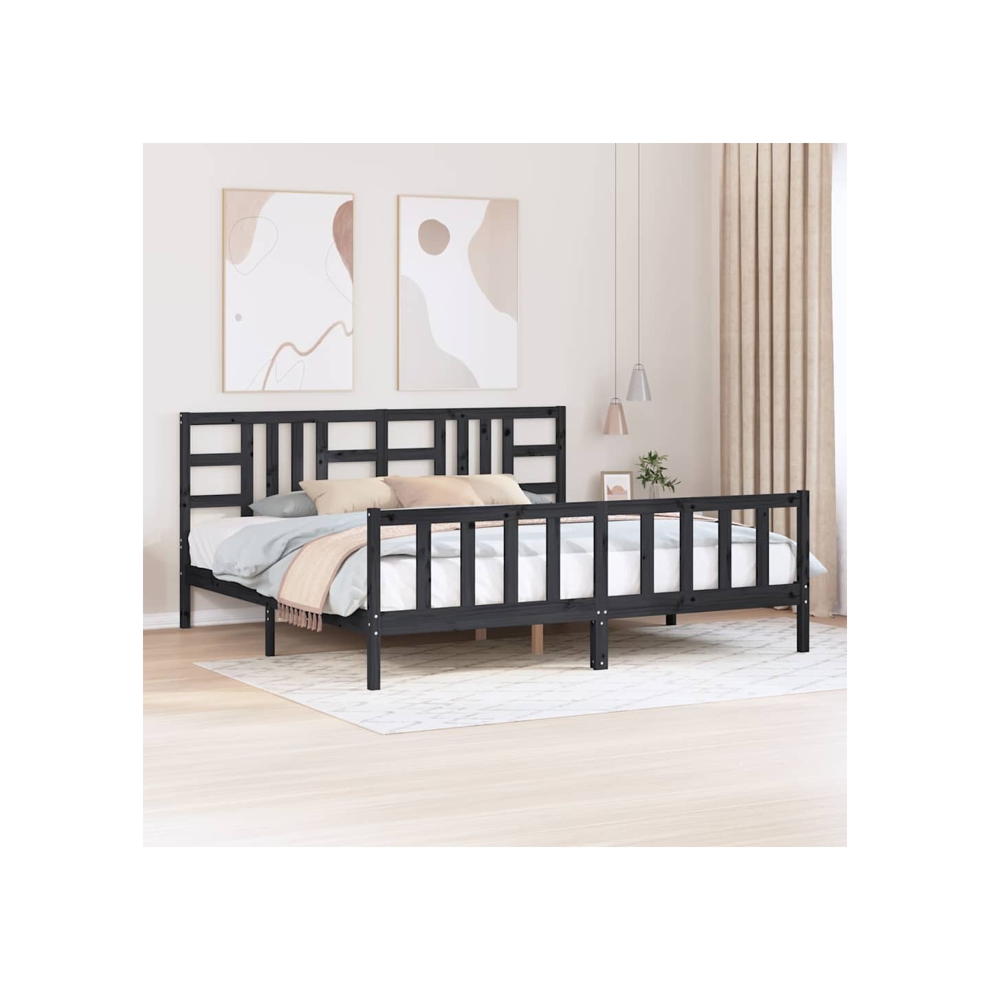 Cadre de lit sans matelas noir 200x200 cm bois massif de pin