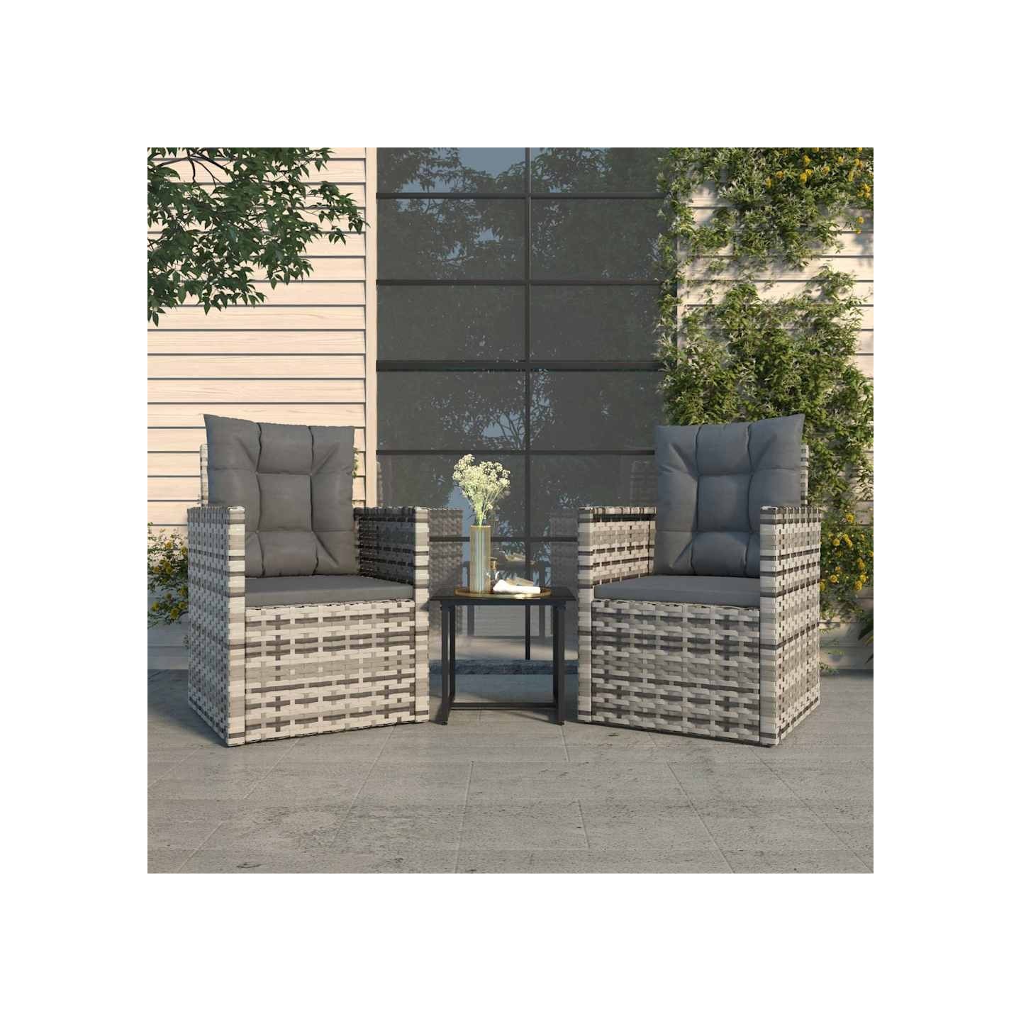 Mobilier d'extérieur 3 pcs avec coussins Résine tressée Gris