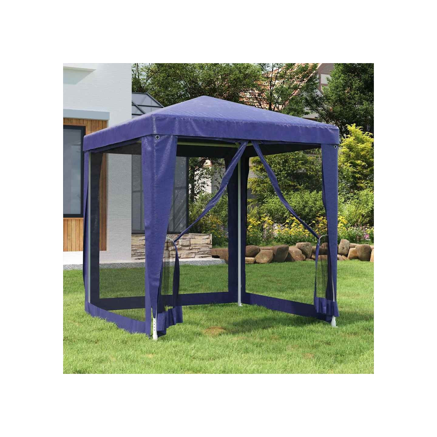 Tente de fête avec 4 parois latérales en maille Bleu 2x2 m PEHD