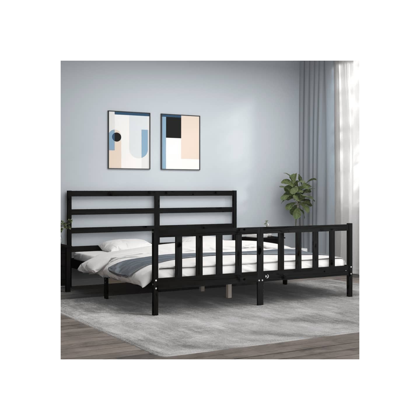 Cadre de lit sans matelas noir 200x200 cm bois massif de pin