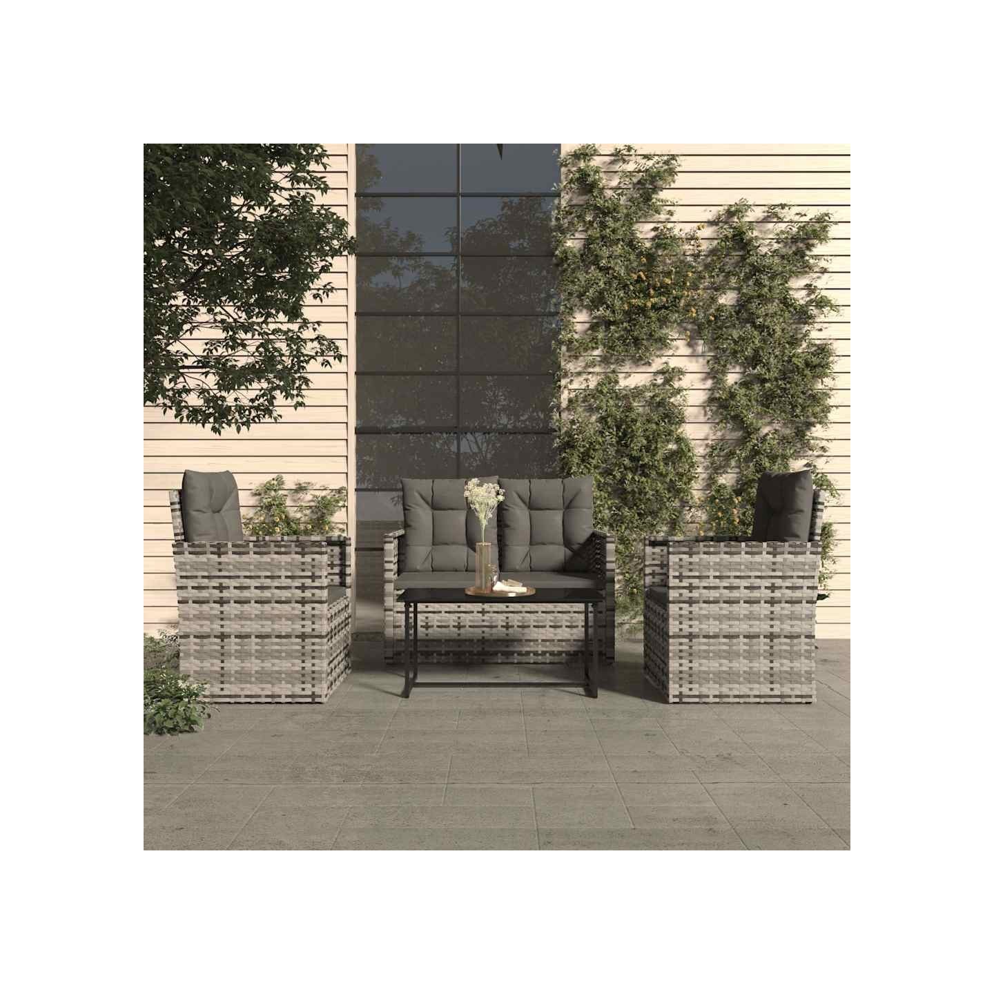 Mobilier d'extérieur 4 pcs avec coussins Résine tressée Gris