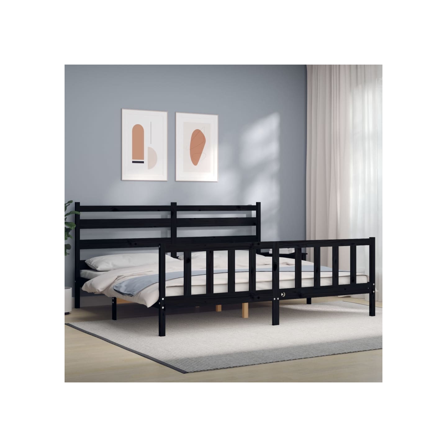 Cadre de lit sans matelas noir 200x200 cm bois massif de pin