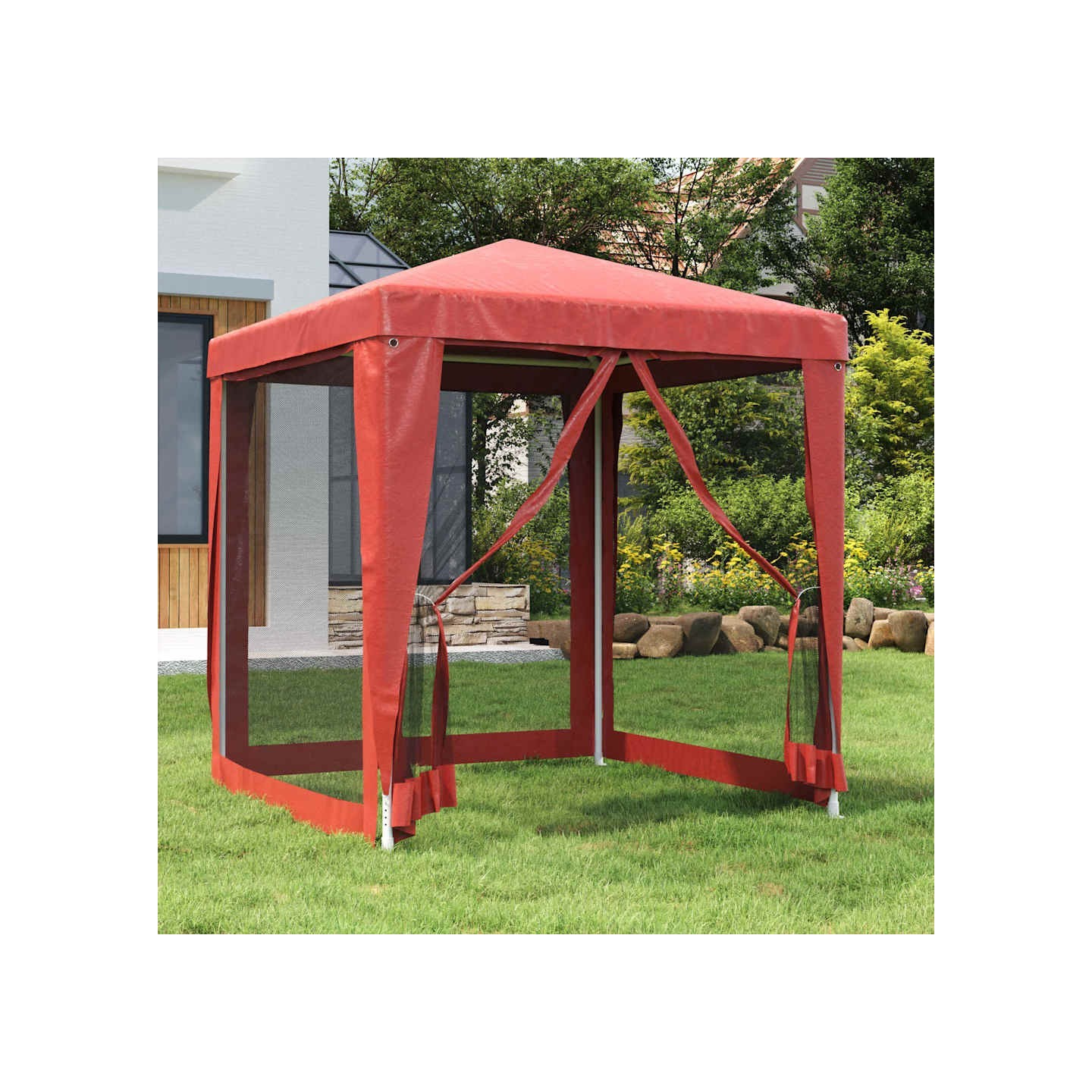 Tente de fête avec 4 parois latérales en maille Rouge 2x2m PEHD