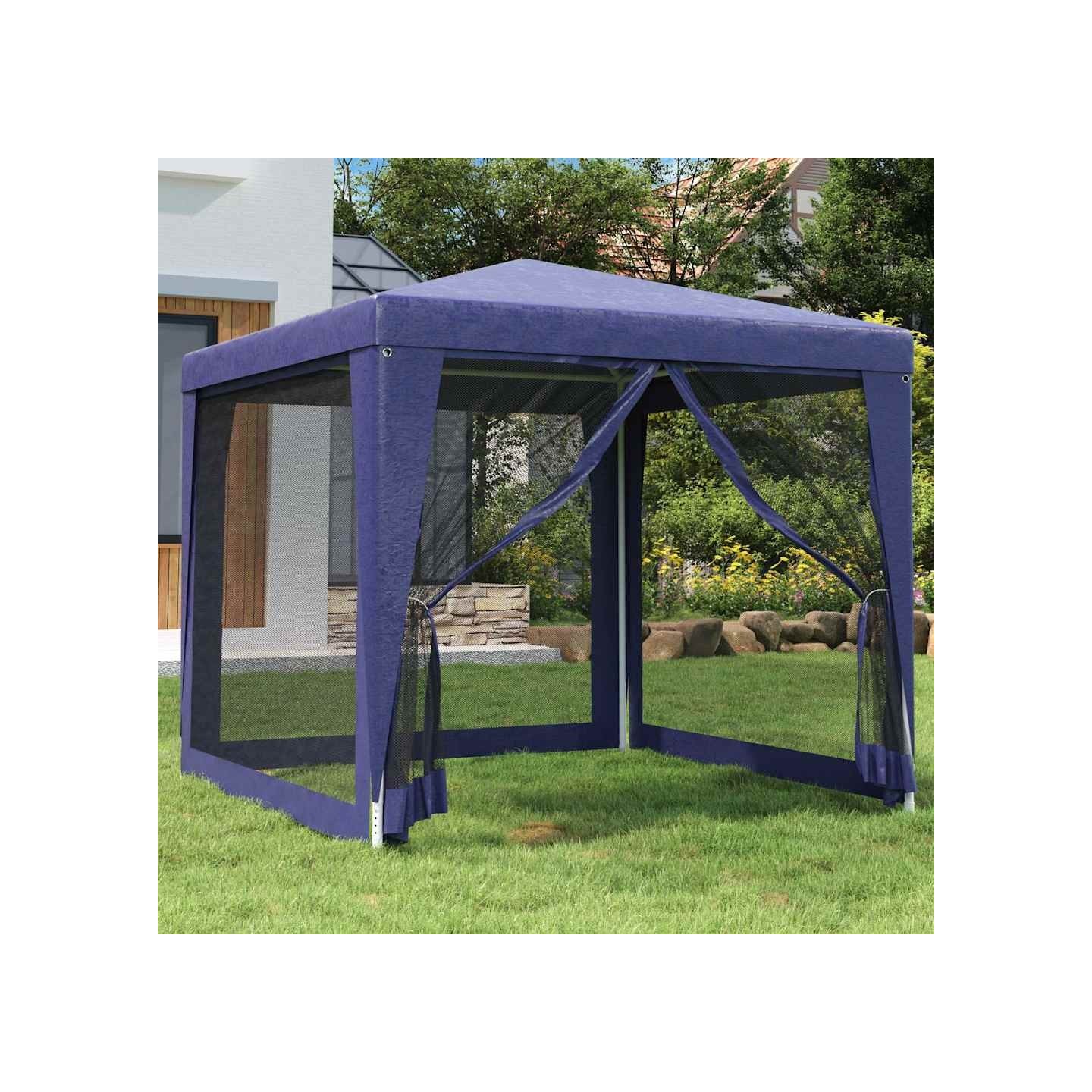 Tente de fête avec 4 parois latérales en maille Bleu 2,5x2,5 m