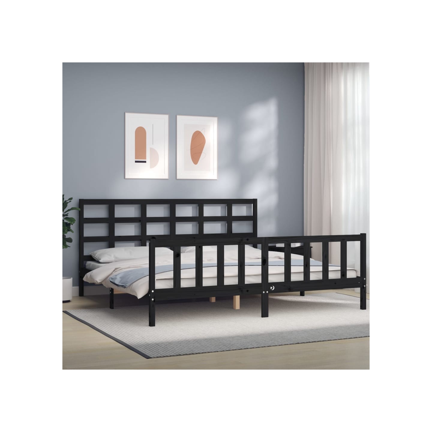 Cadre de lit sans matelas noir 200x200 cm bois massif de pin