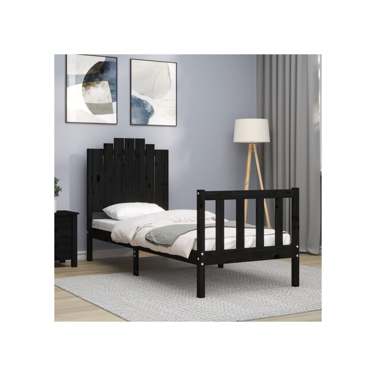Cadre de lit sans matelas noir bois de pin massif
