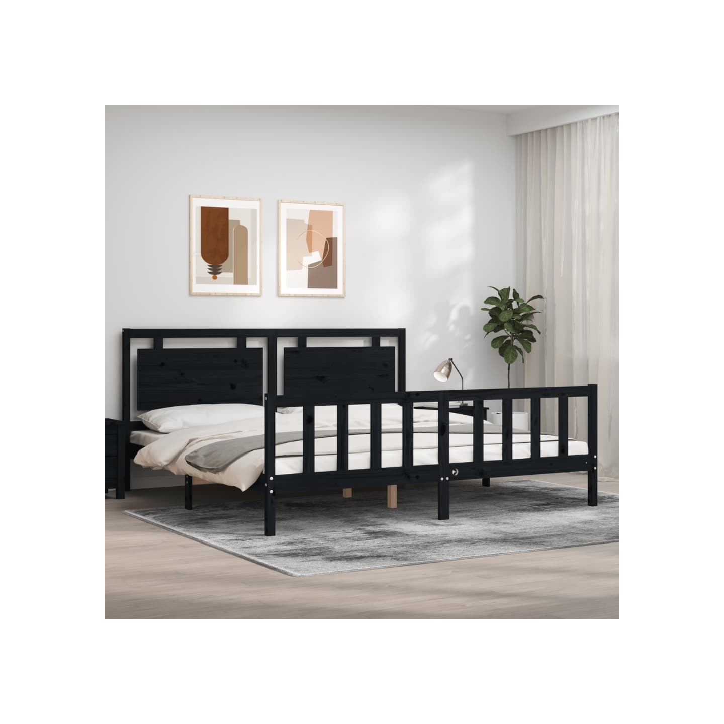 Cadre de lit sans matelas noir 200x200 cm bois massif de pin