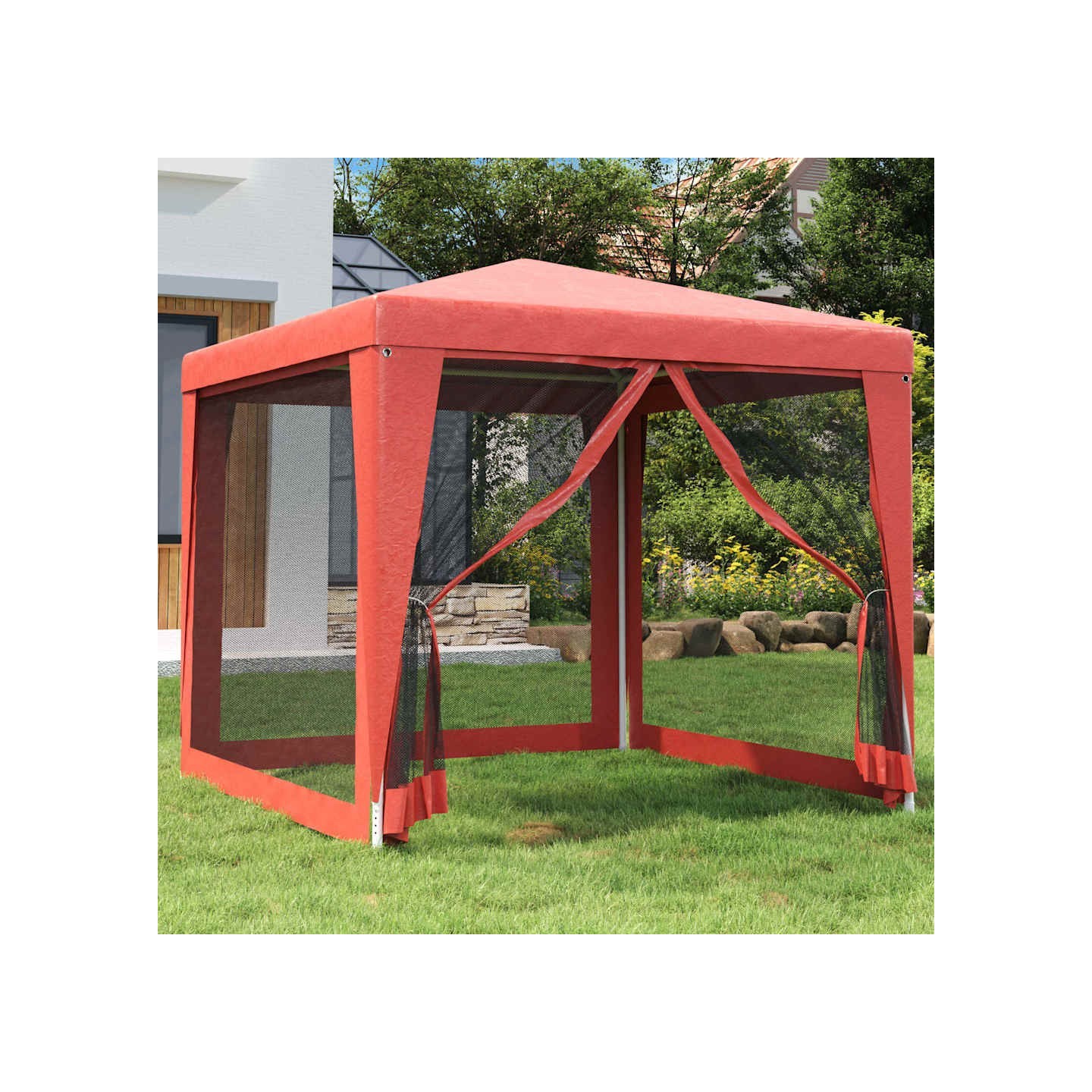 Tente de fête avec 4 parois latérales en maille Rouge 2.5x2.5 m