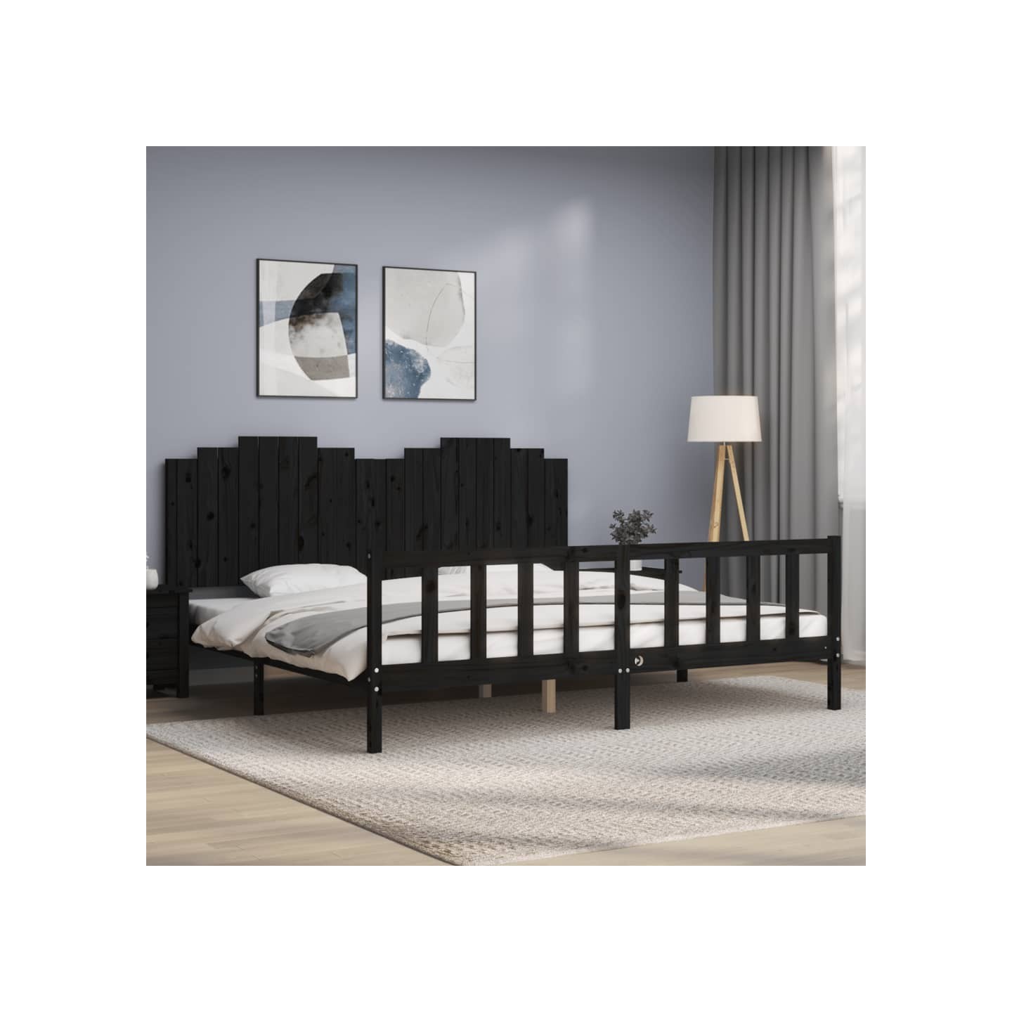 Cadre de lit sans matelas noir 200x200 cm bois massif de pin