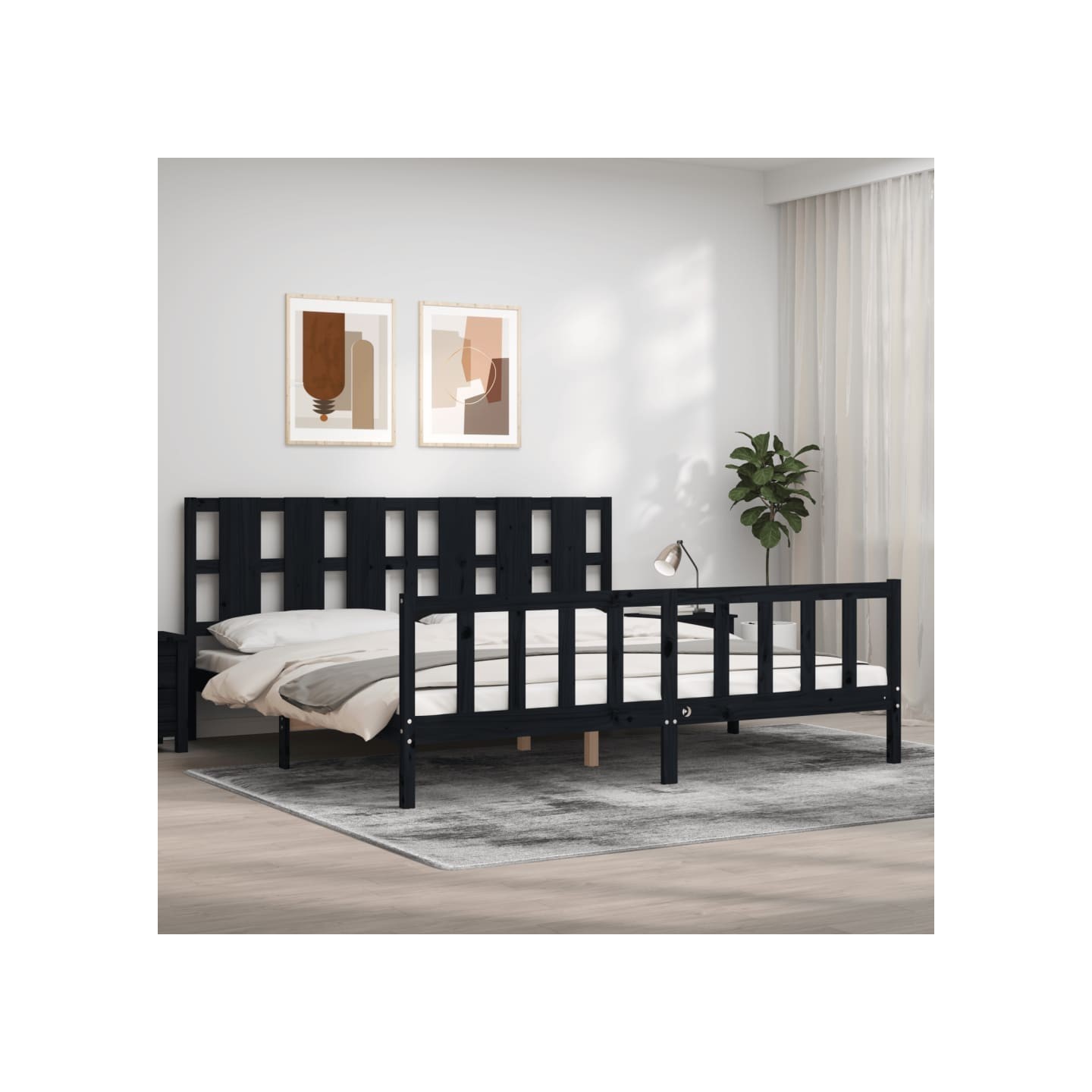Cadre de lit sans matelas noir 200x200 cm bois massif de pin
