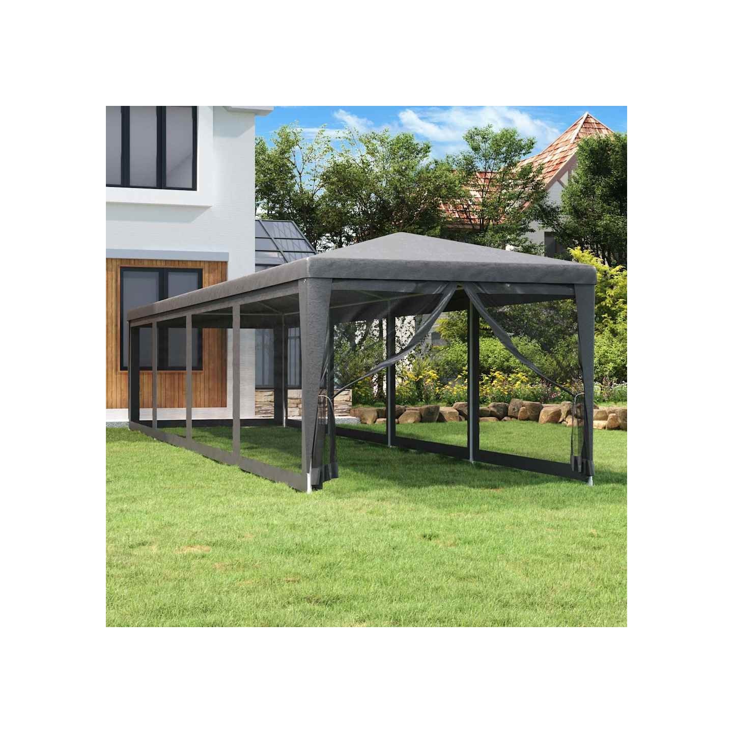 Tente de fête et 10 parois latérales en maille Anthracite 3x12m