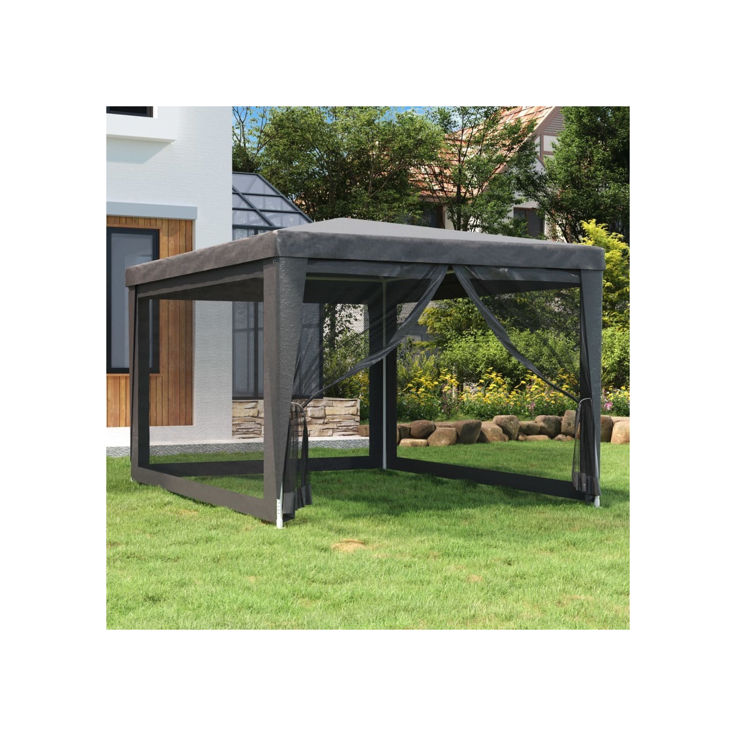 Tente de fête avec 4 parois latérales en maille Anthracite 3x4m