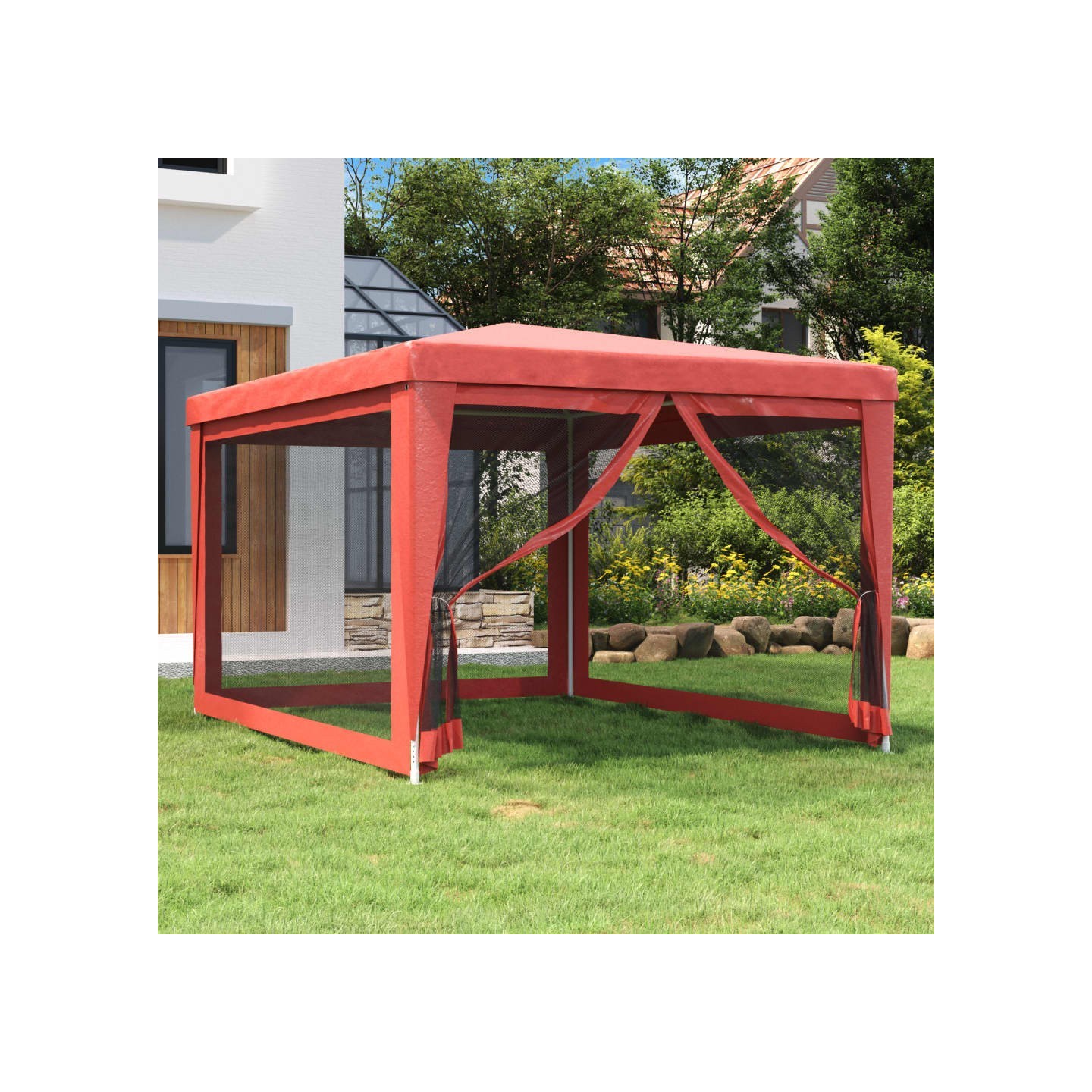 Tente de fête avec 4 parois latérales en maille Rouge 3x4m PEHD