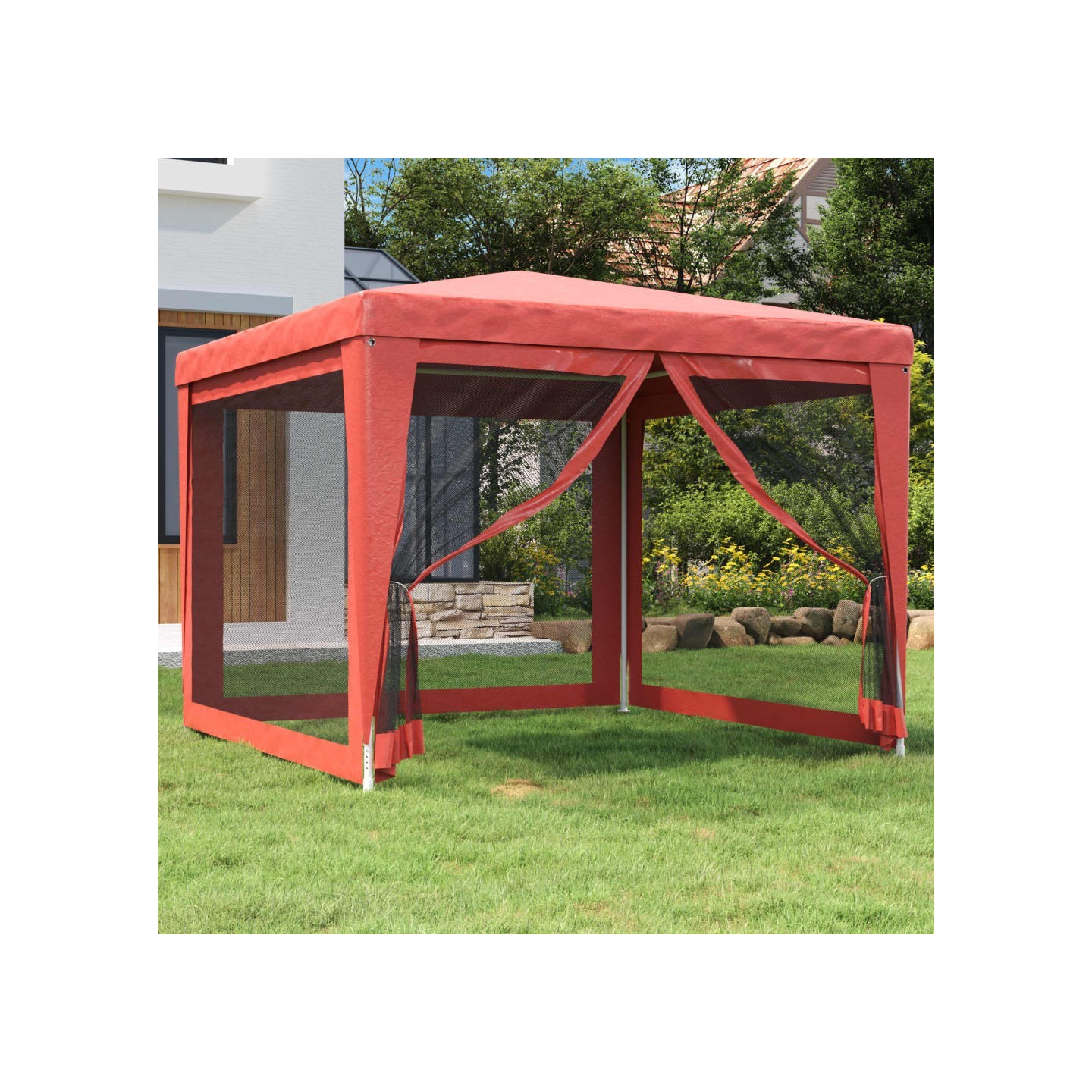 Tente de fête avec 4 parois latérales en maille Rouge 3x3m PEHD