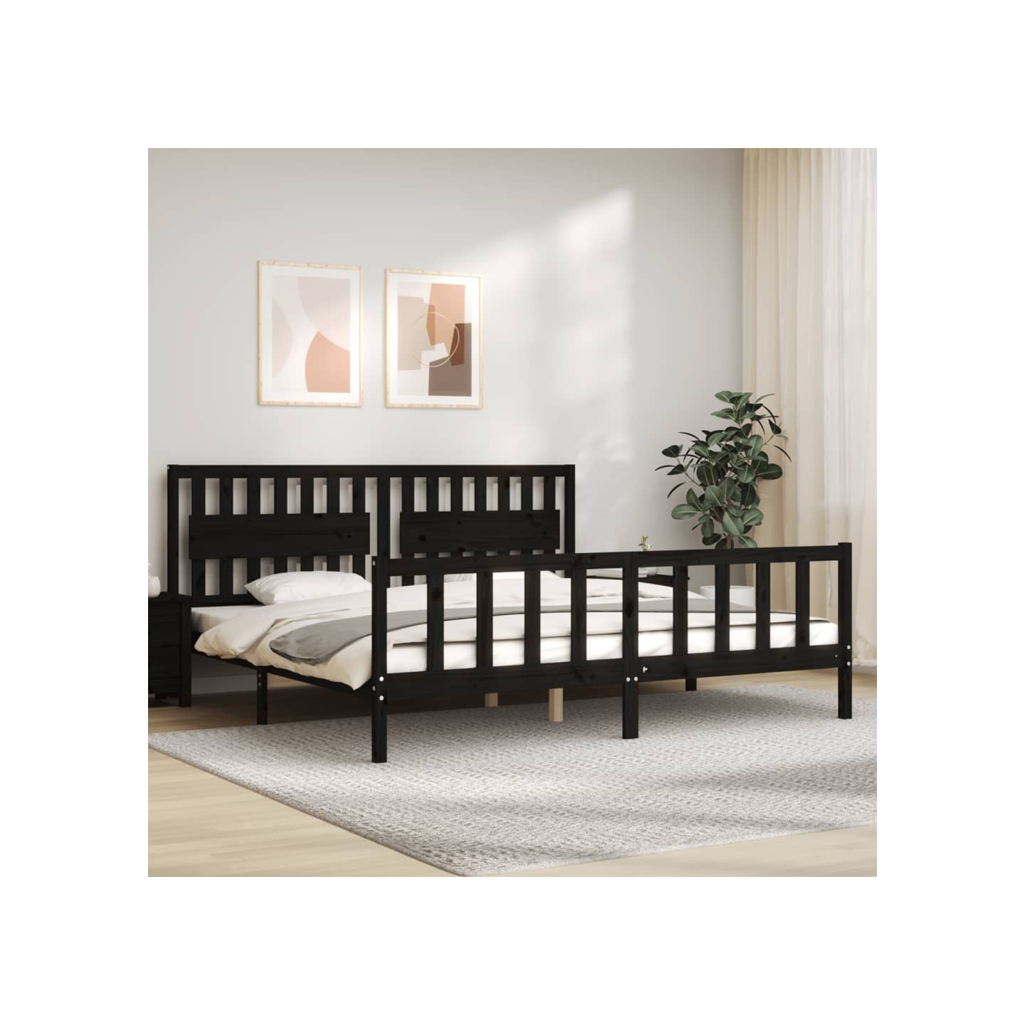 Cadre de lit sans matelas noir 200x200 cm bois massif de pin