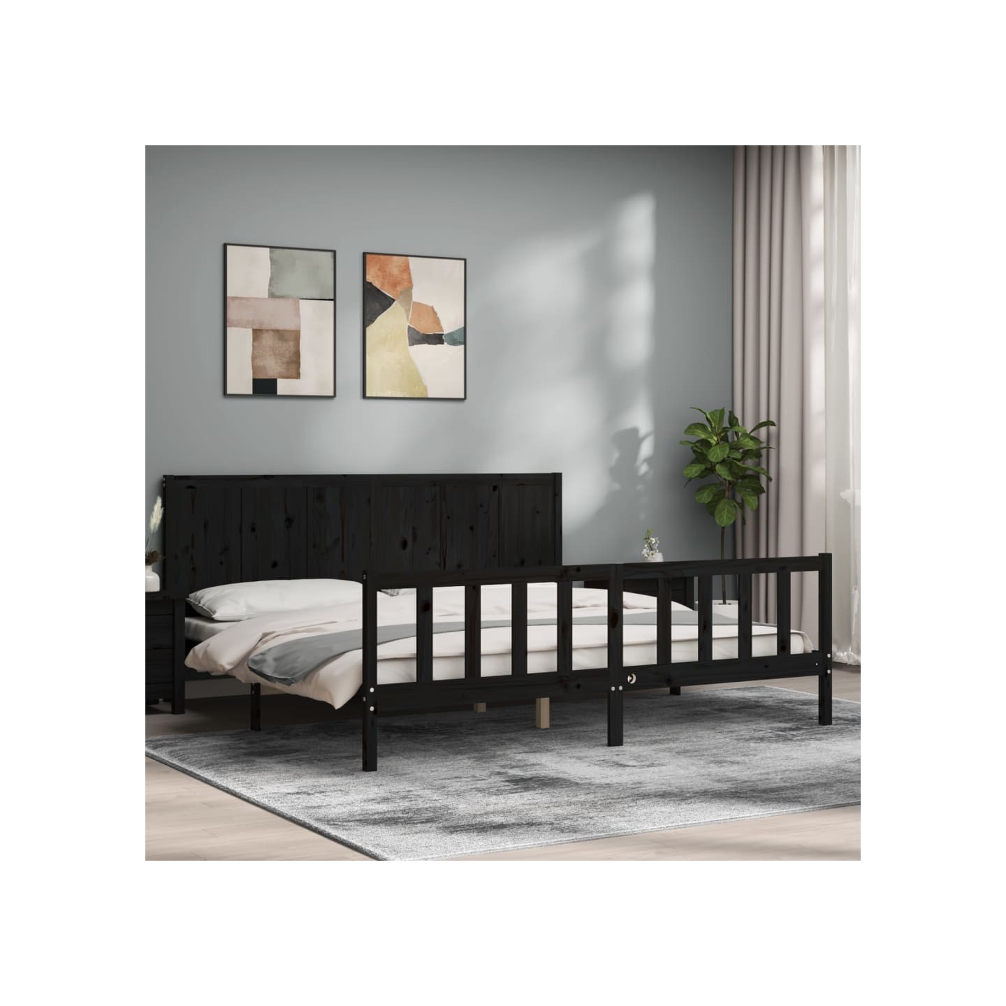 Cadre de lit sans matelas noir 200x200 cm bois massif de pin