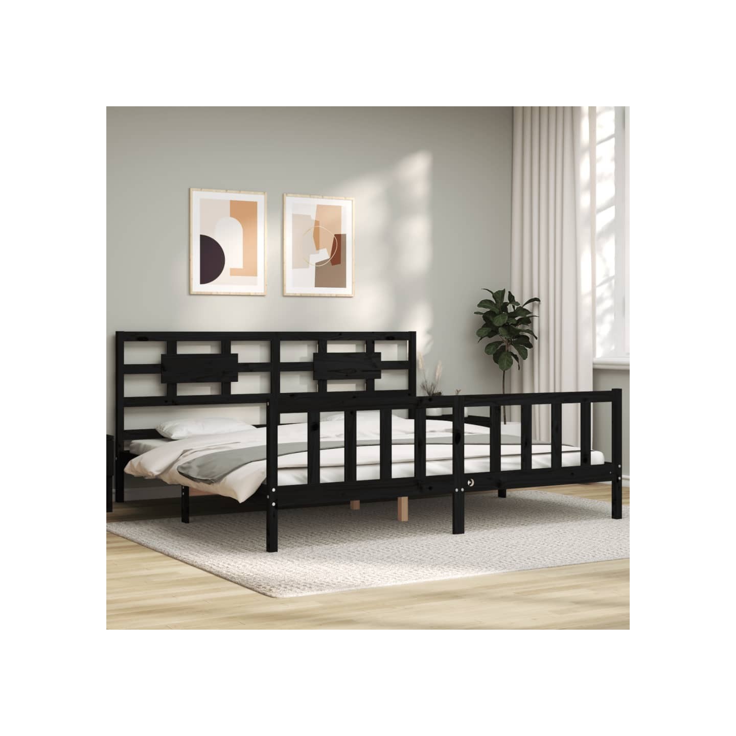 Cadre de lit sans matelas noir 200x200 cm bois massif de pin