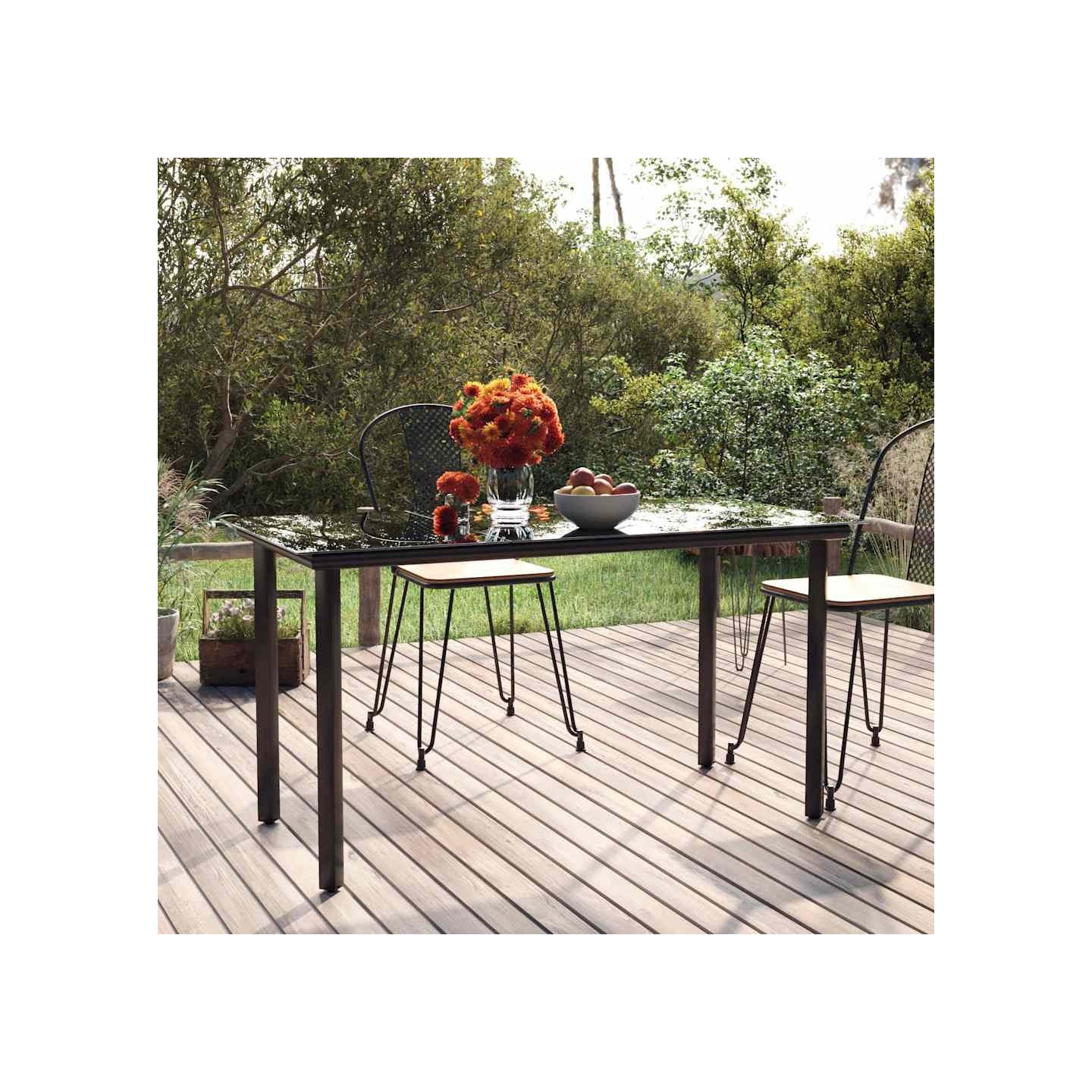Table à dîner de jardin Noir 200x100x74cm Acier et verre trempé