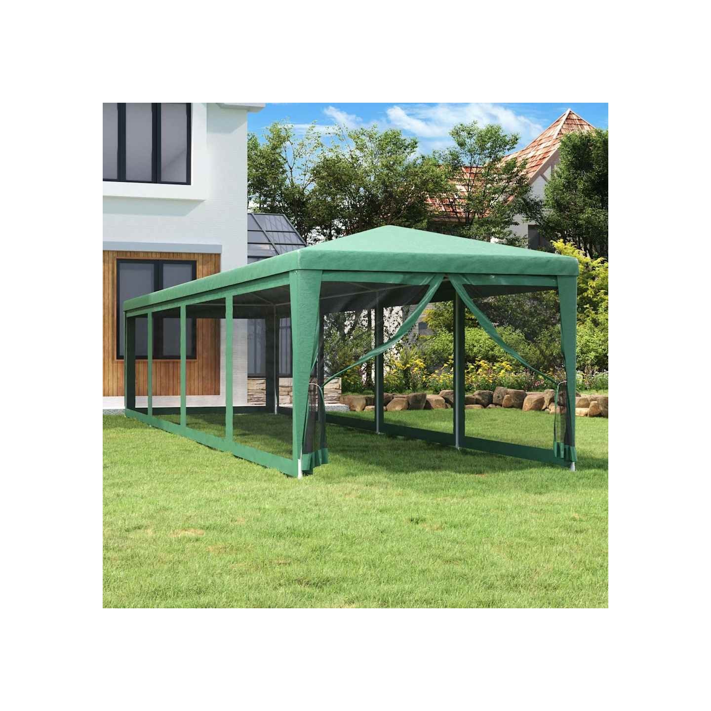 Tente de fête et 10 parois latérales en maille Vert 3x12 m PEHD
