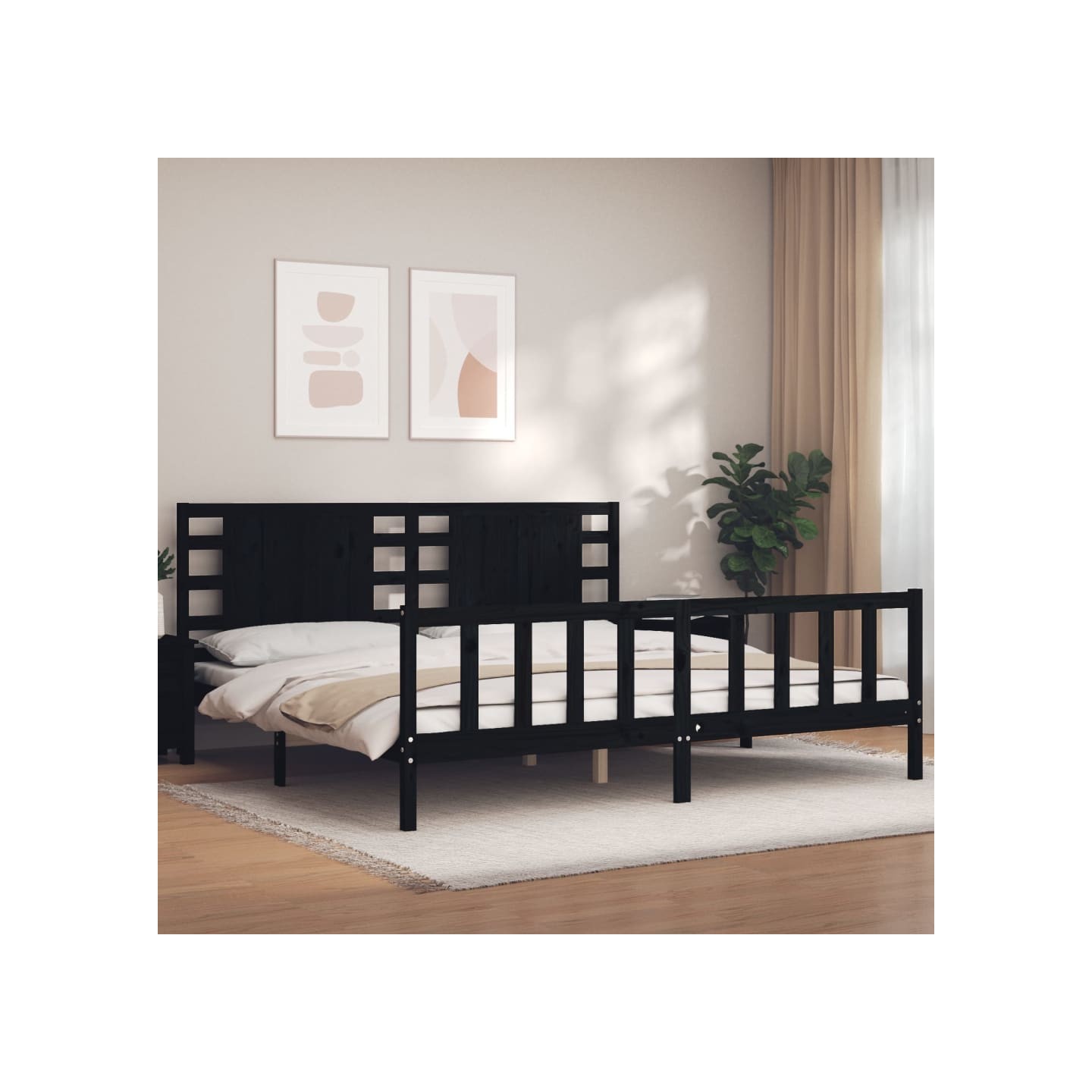 Cadre de lit sans matelas noir 200x200 cm bois massif de pin