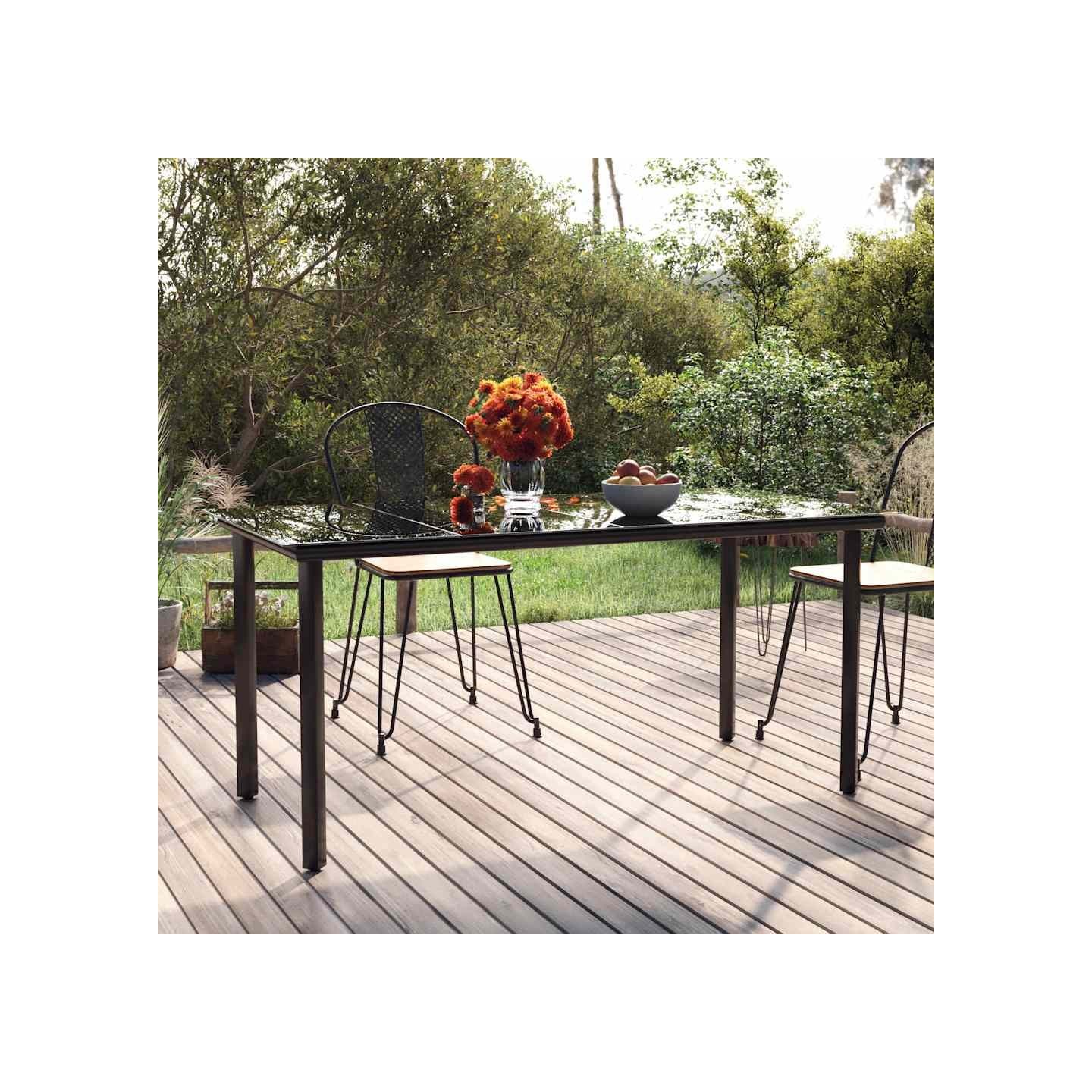 Table à dîner de jardin Noir 160x80x74 cm Acier et verre trempé