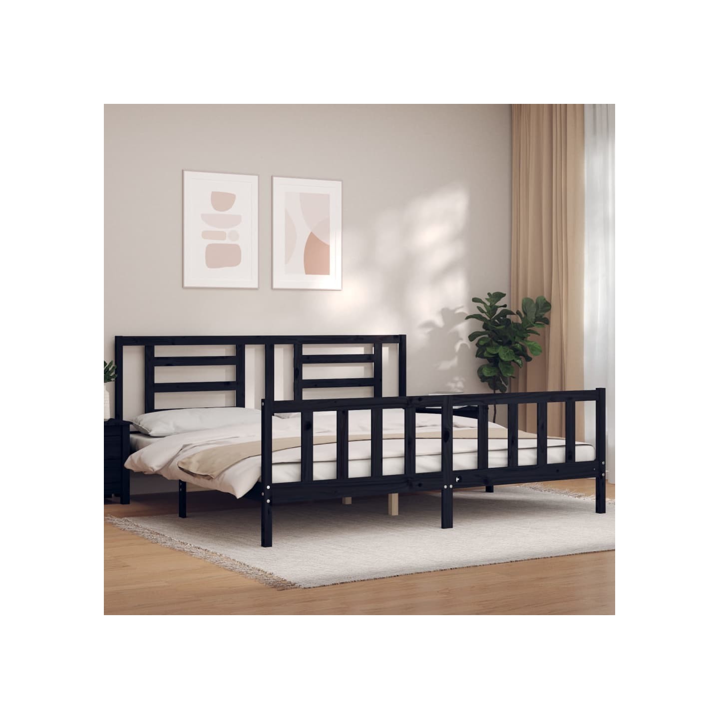 Cadre de lit sans matelas noir 200x200 cm bois massif de pin