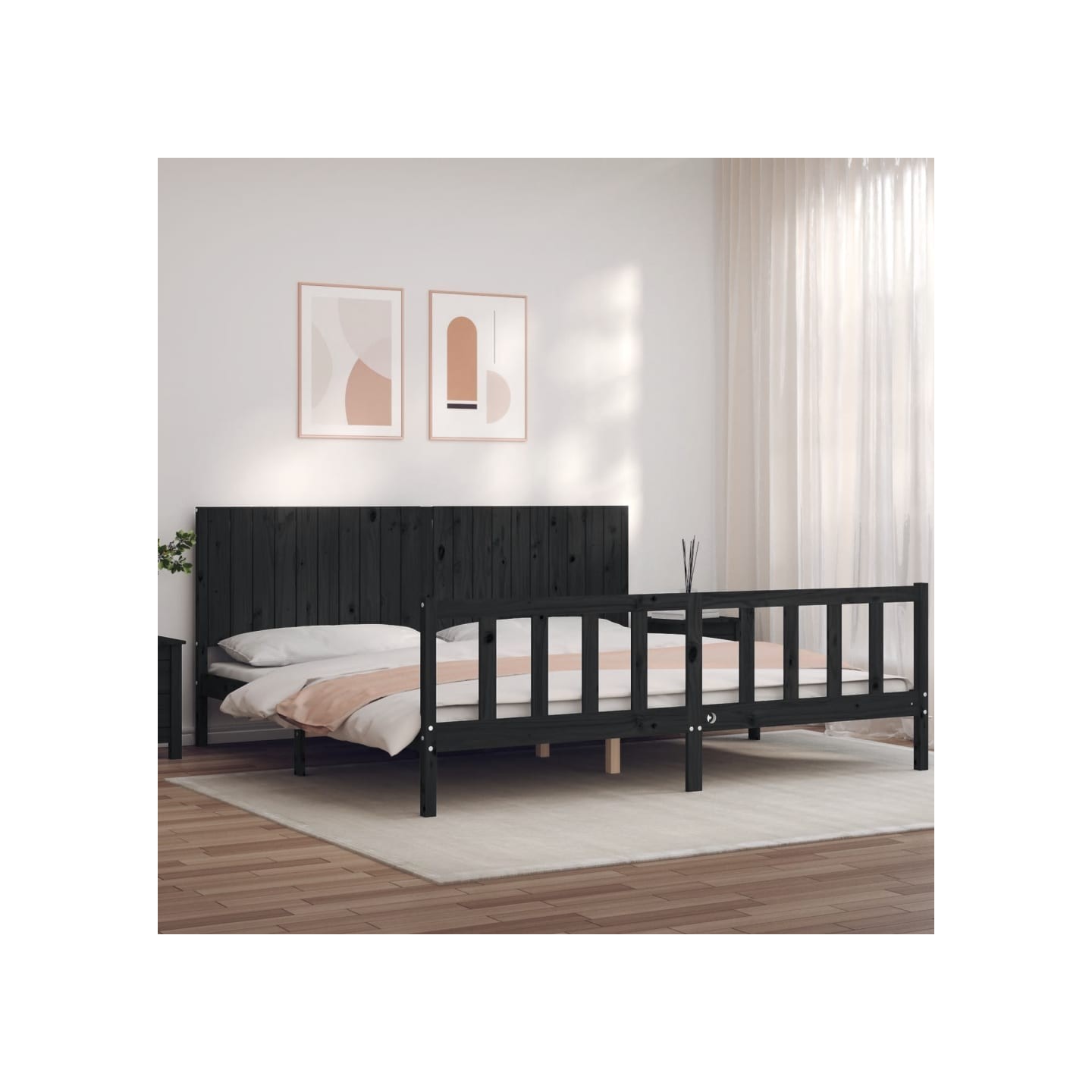 Cadre de lit sans matelas noir 200x200 cm bois massif de pin