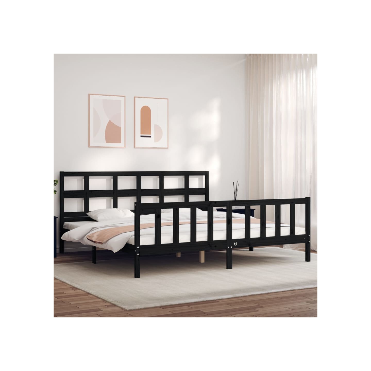 Cadre de lit sans matelas noir 200x200 cm bois massif de pin