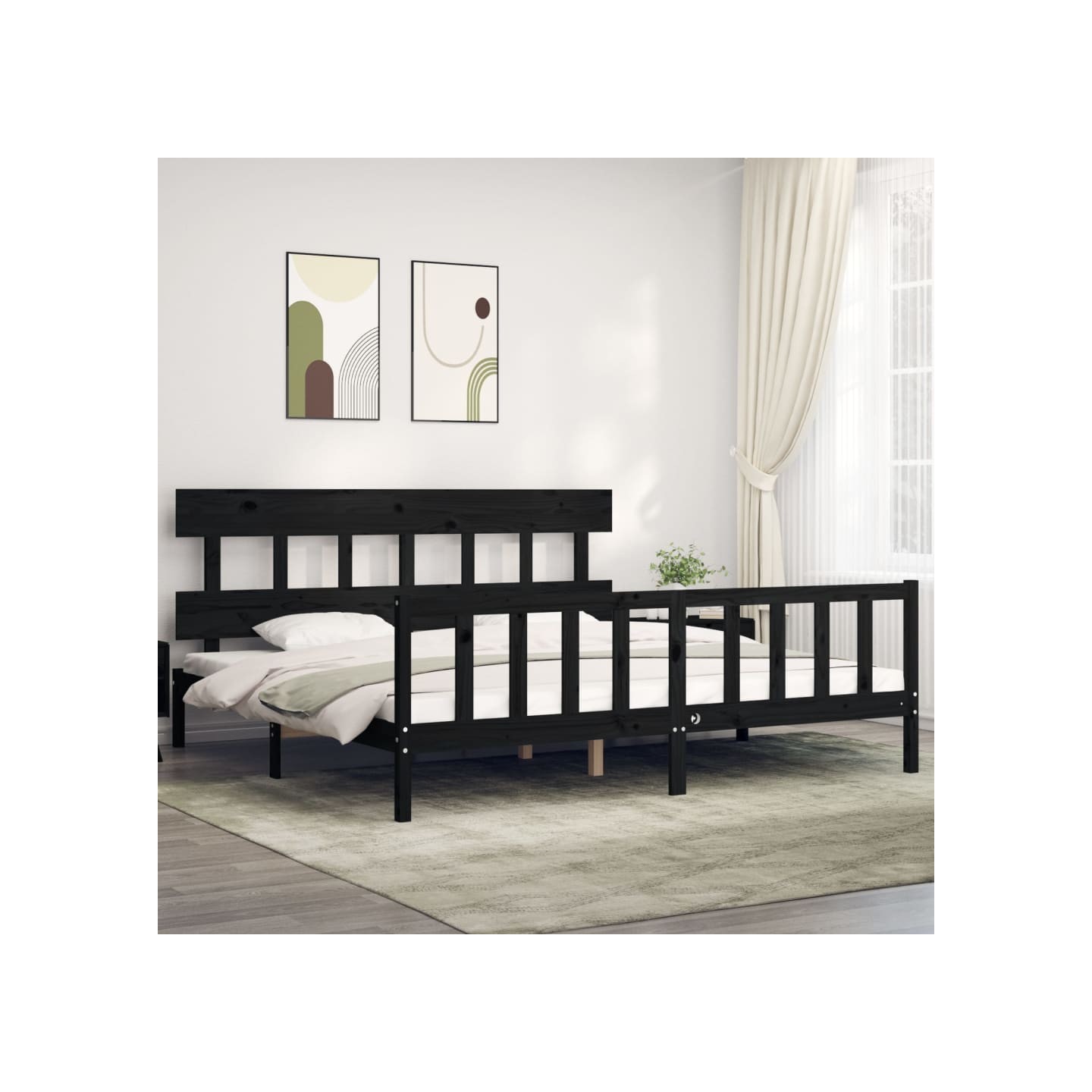 Cadre de lit sans matelas noir 200x200 cm bois massif de pin