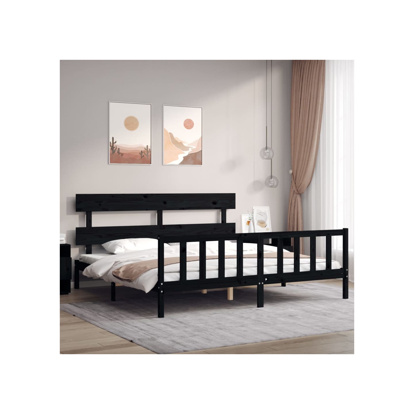 Cadre de lit sans matelas noir 200x200 cm bois massif de pin