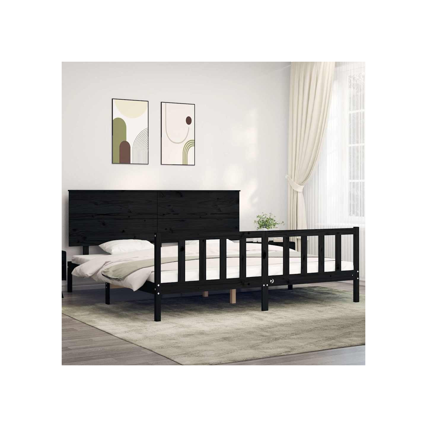 Cadre de lit sans matelas noir 200x200 cm bois massif de pin