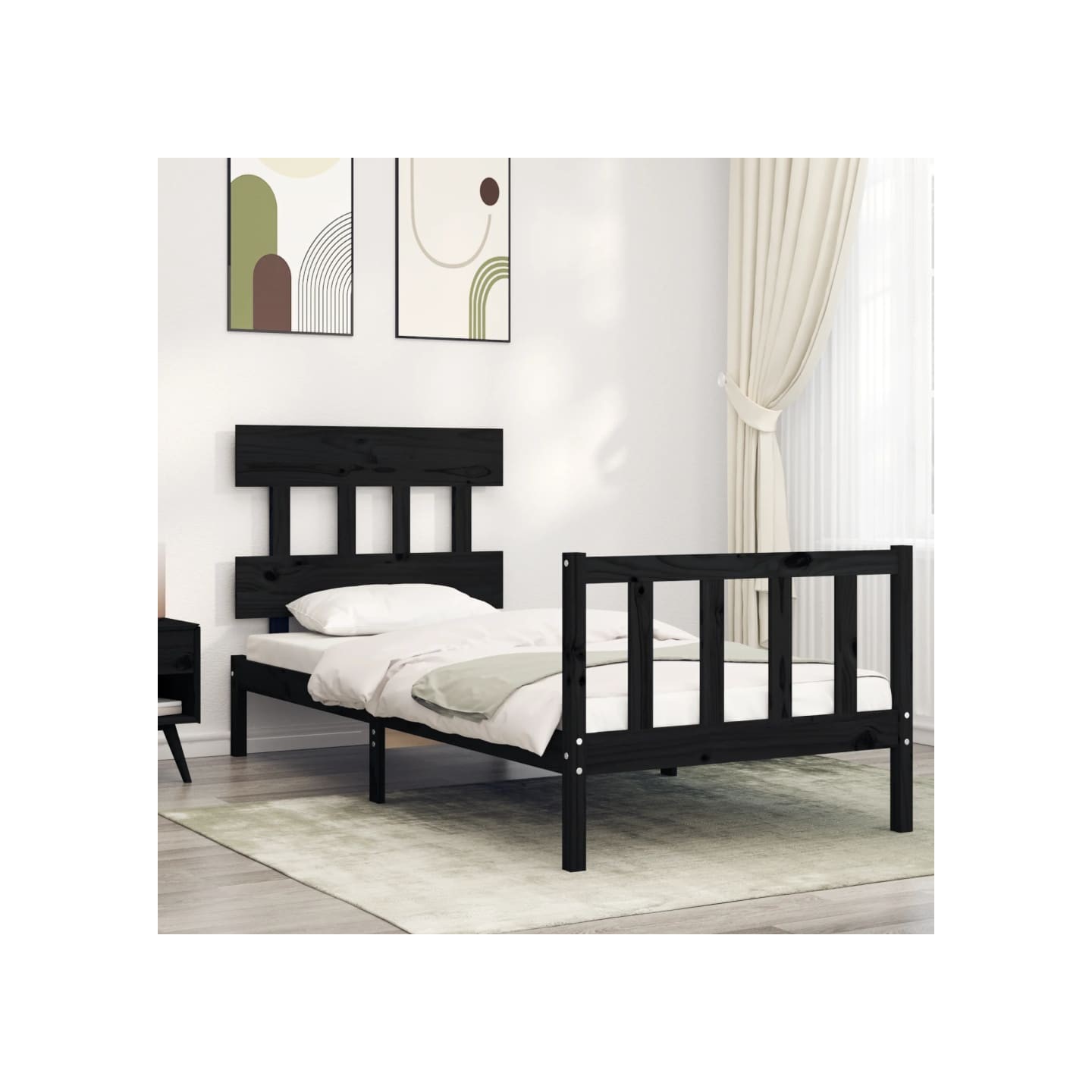 Cadre de lit sans matelas noir bois de pin massif