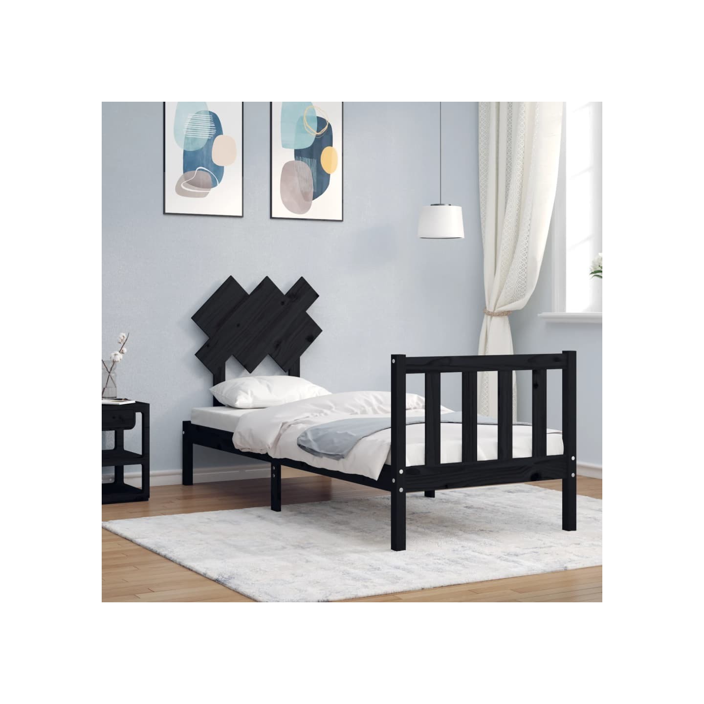Cadre de lit sans matelas noir bois de pin massif