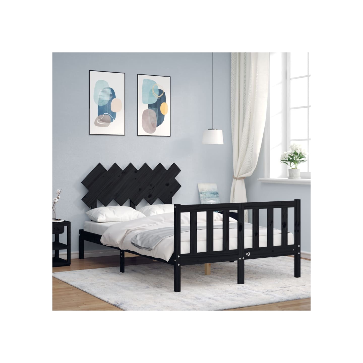 Cadre de lit sans matelas noir bois de pin massif