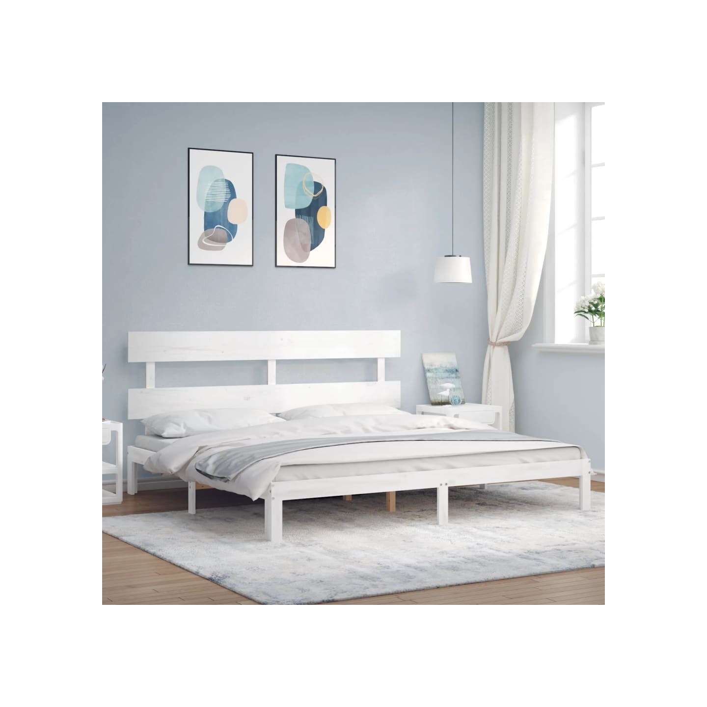 Cadre de lit sans matelas blanc bois massif de pin