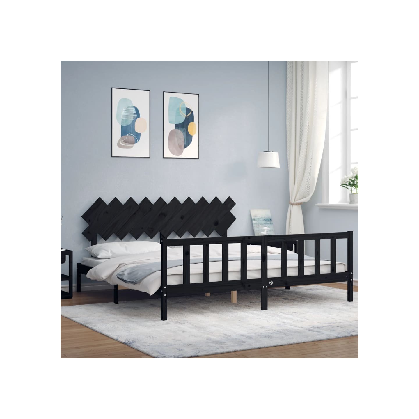 Cadre de lit sans matelas noir 200x200 cm bois massif de pin