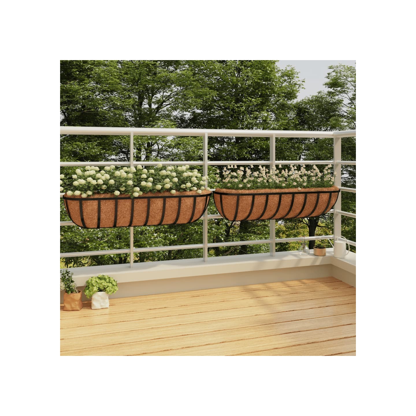 Jardinières murales 2 pcs en coco noir 91x20x23 cm acier