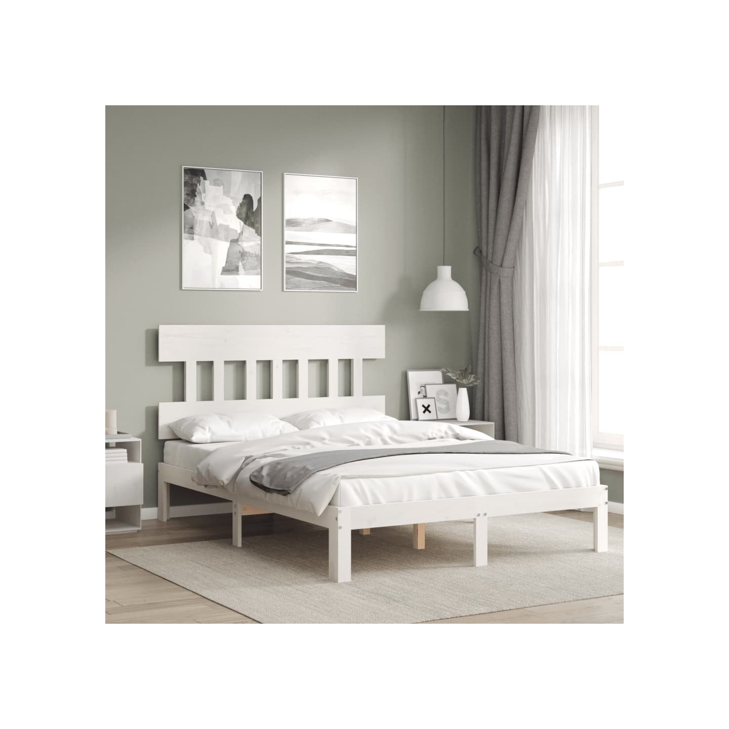 Cadre de lit sans matelas blanc 140x190 cm bois de pin massif