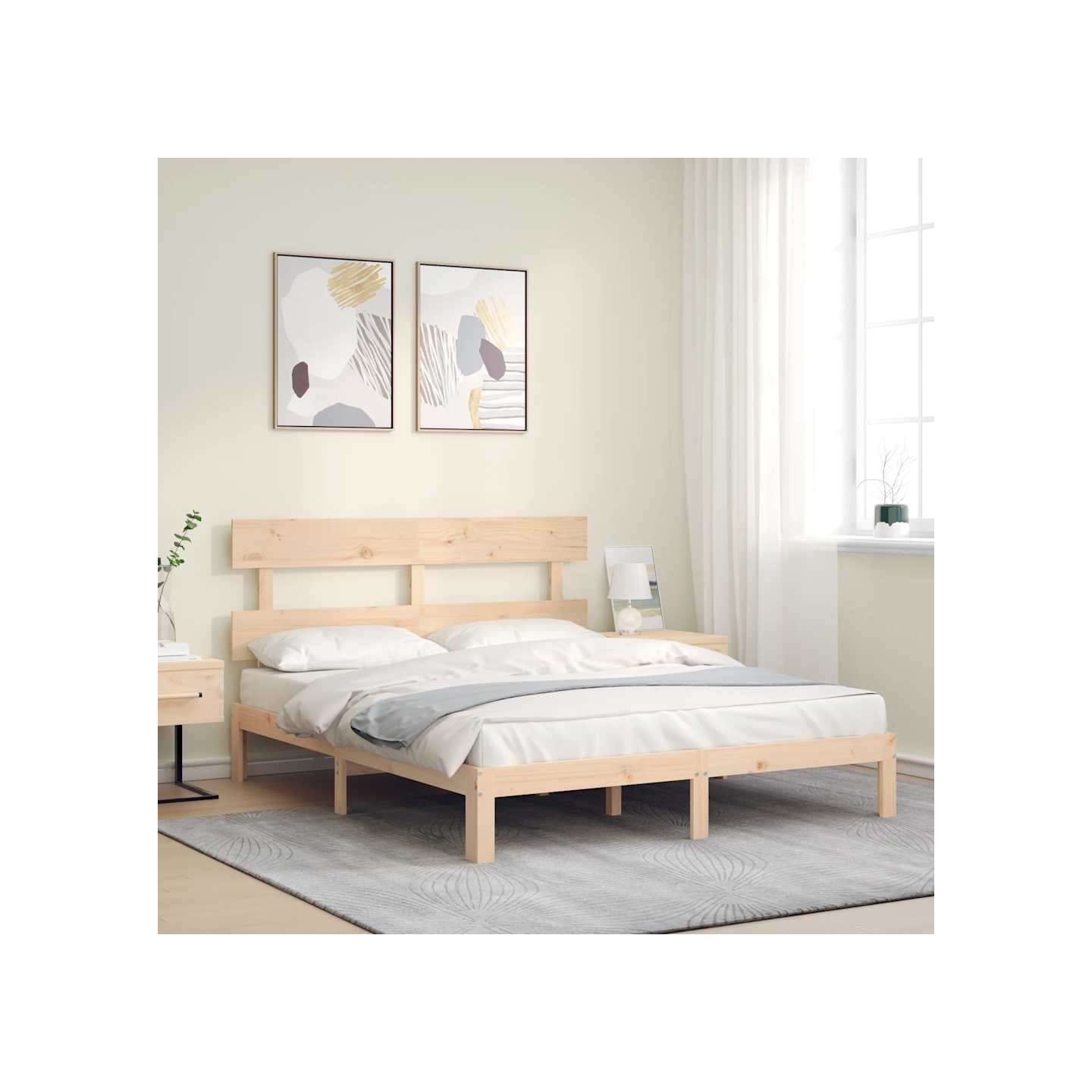 Cadre de lit sans matelas bois de pin massif
