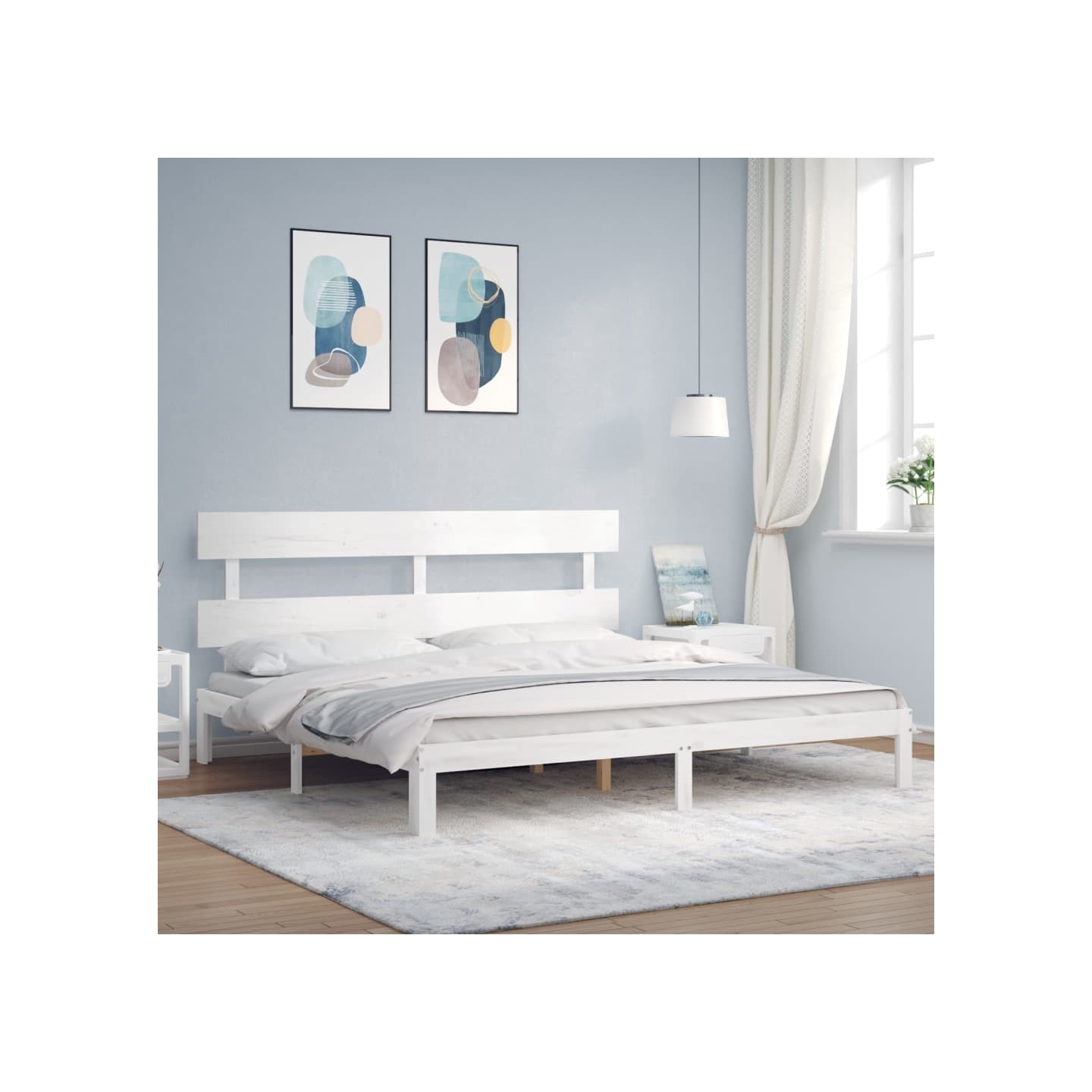 Cadre de lit sans matelas blanc 200x200 cm bois massif de pin