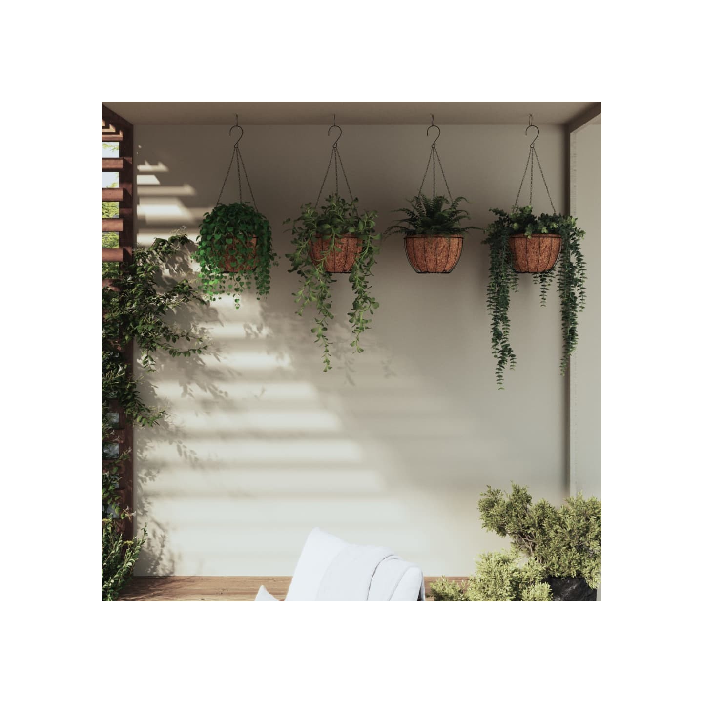 Jardinières suspendues 4 pcs avec doublure coco Noir Ø 30x52 cm