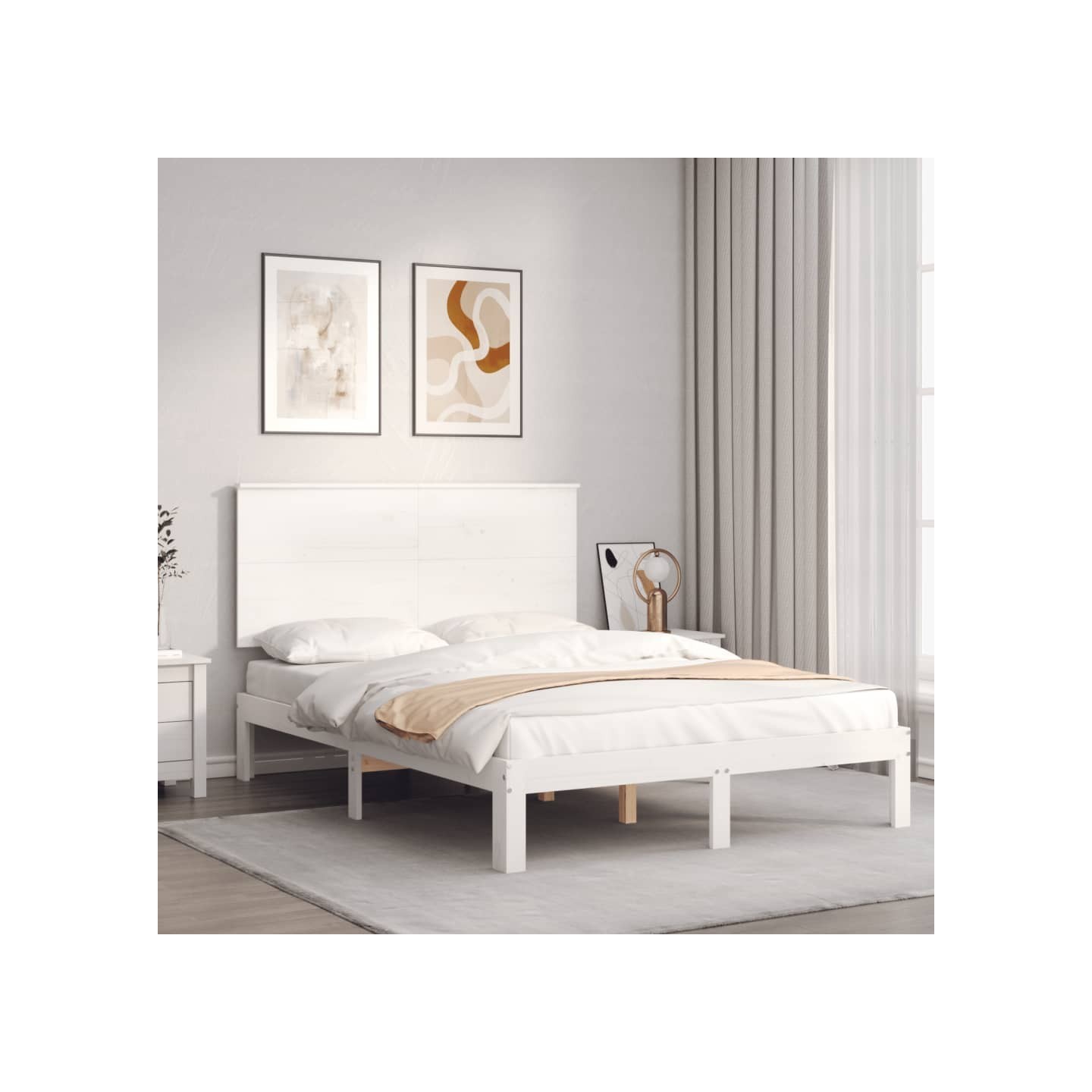 Cadre de lit sans matelas blanc bois de pin massif