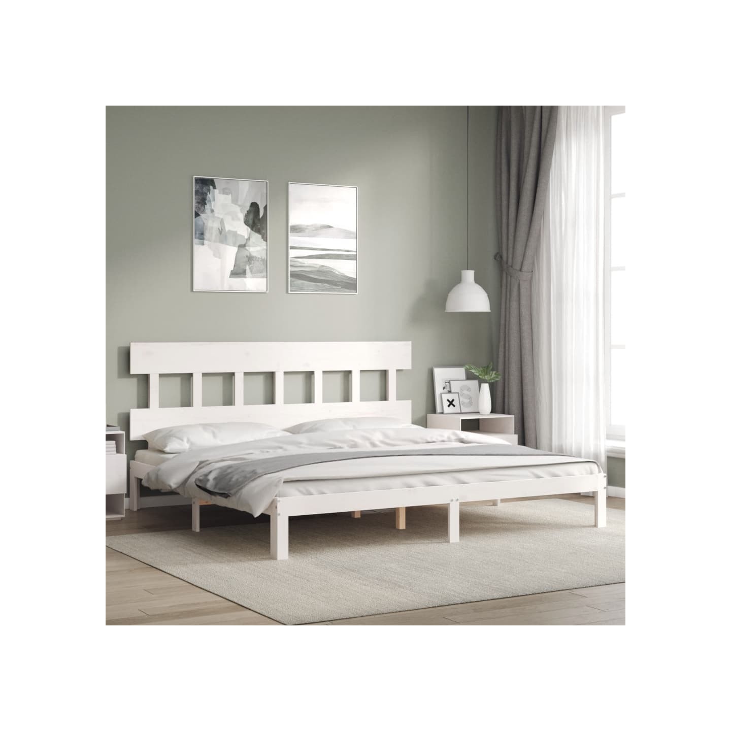 Cadre de lit sans matelas blanc 200x200 cm bois massif de pin