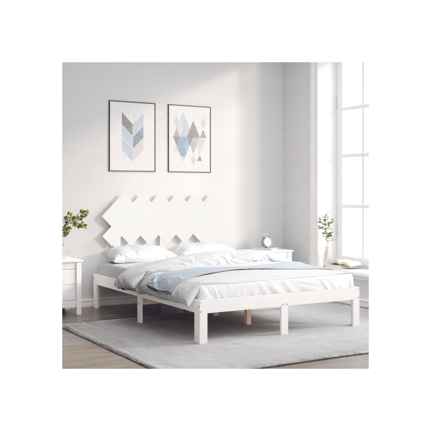 Cadre de lit sans matelas blanc bois de pin massif
